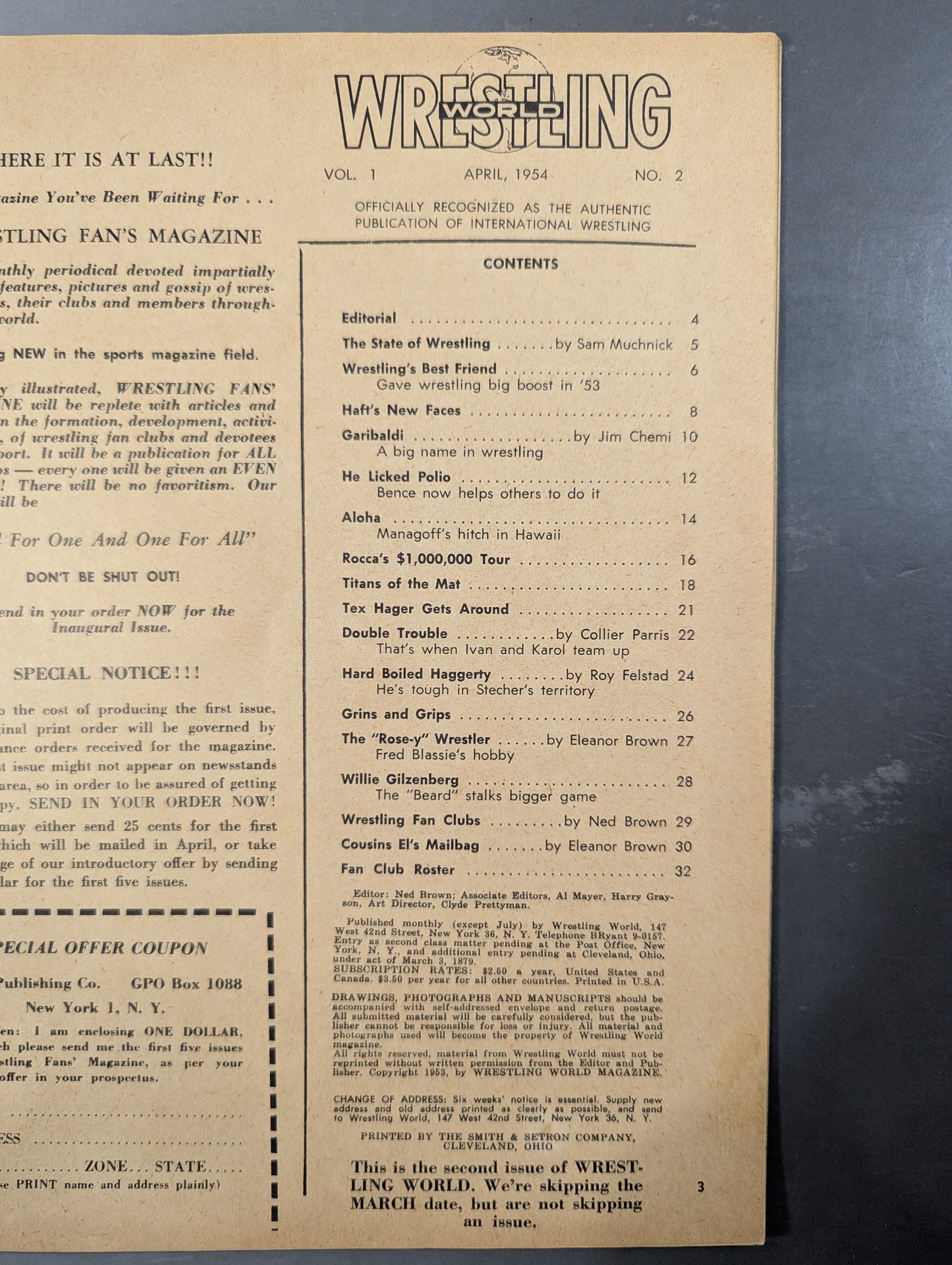 WRESTLING WORLD 1954年4月号(Vol.1 No.2)