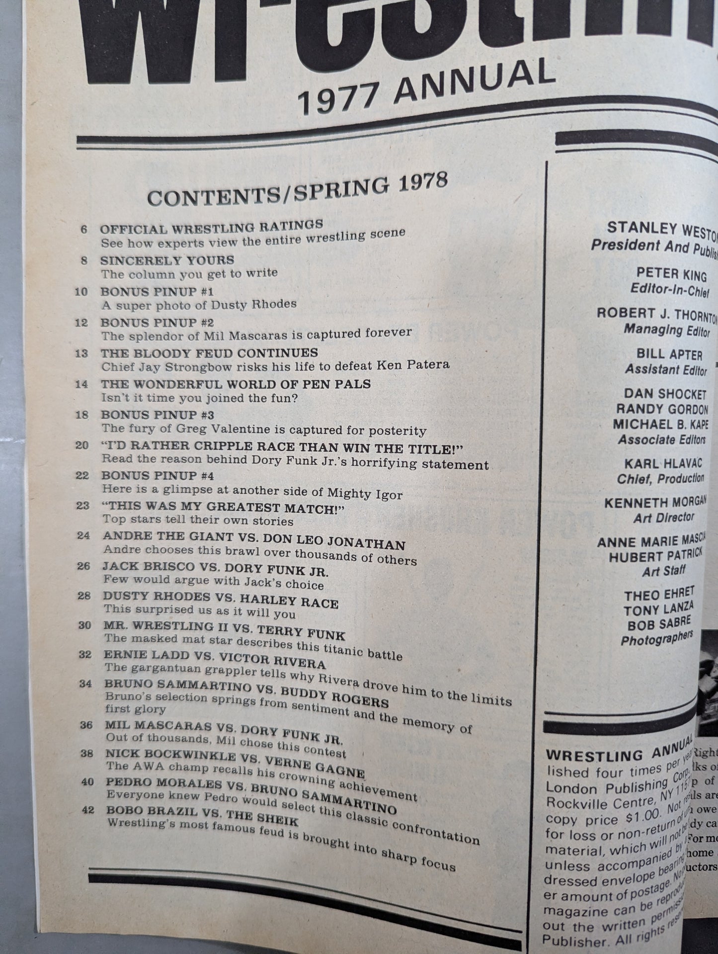 Wrestling 1978 ANNUAL Spring Issue