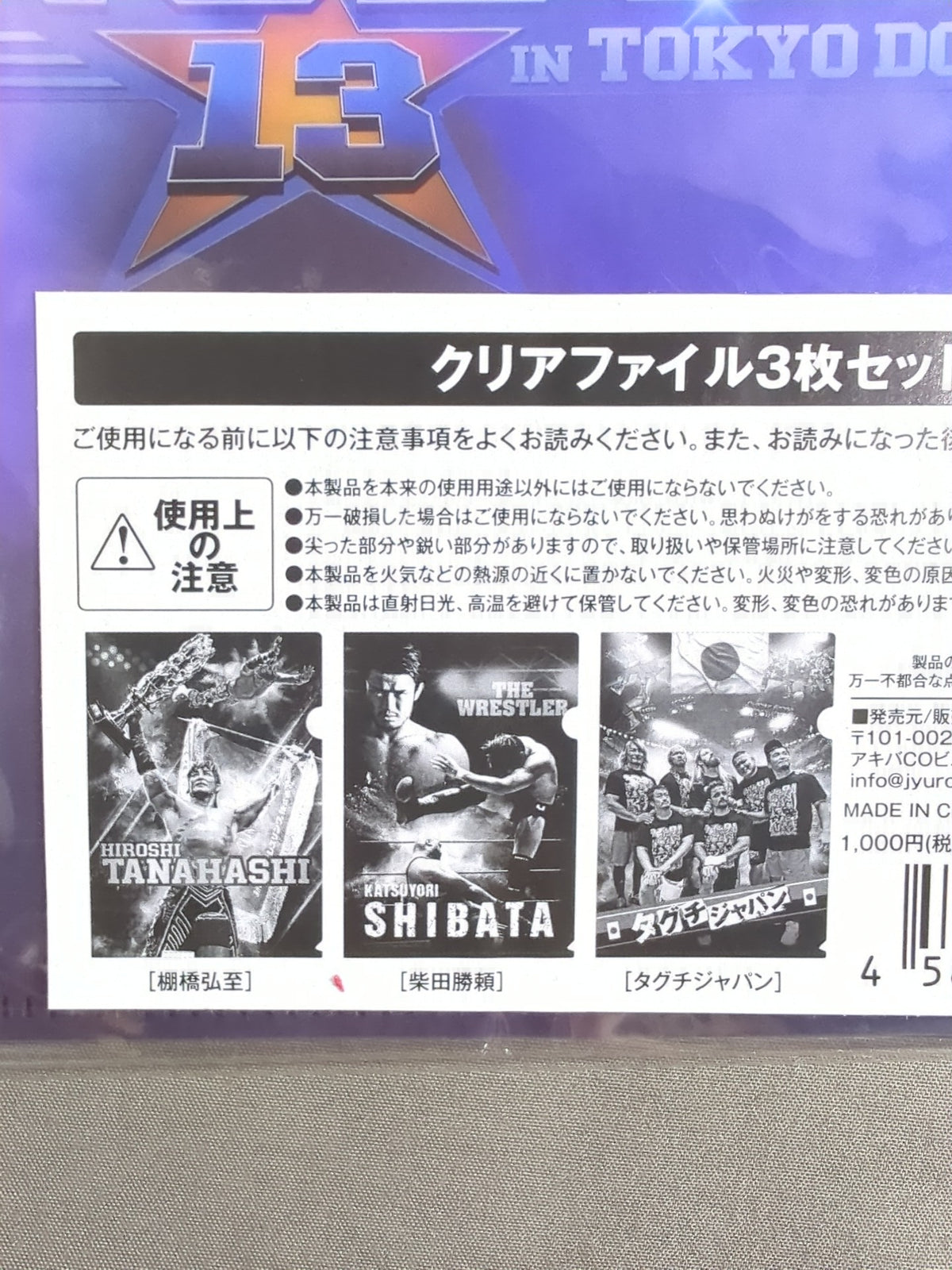 新日本プロレス WRESTLE KINGDOM 13 クリアファイル3枚セットB
