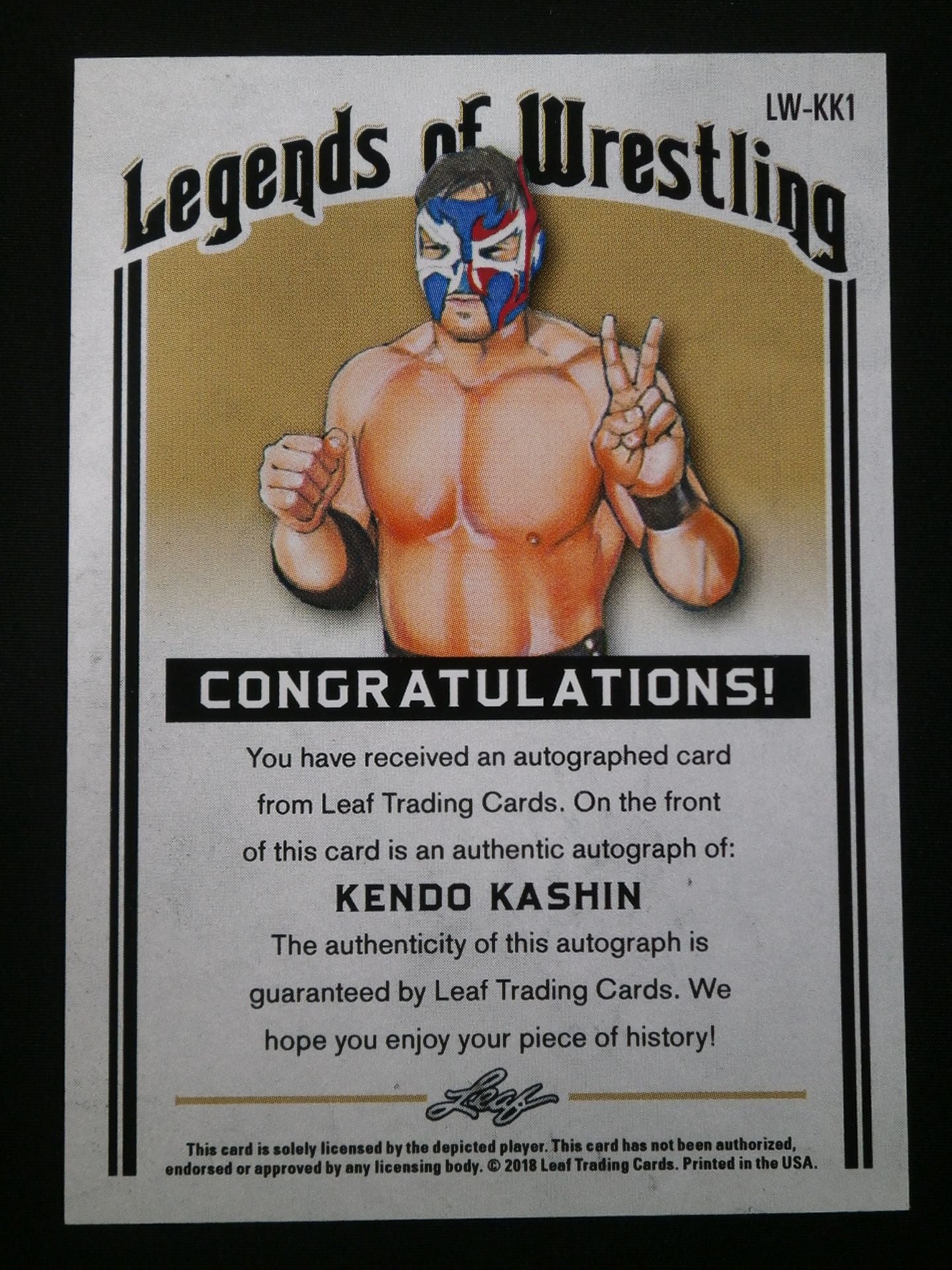 2018 Leaf Legend of Wrestling ケンドー・カシン 公式サインカード①