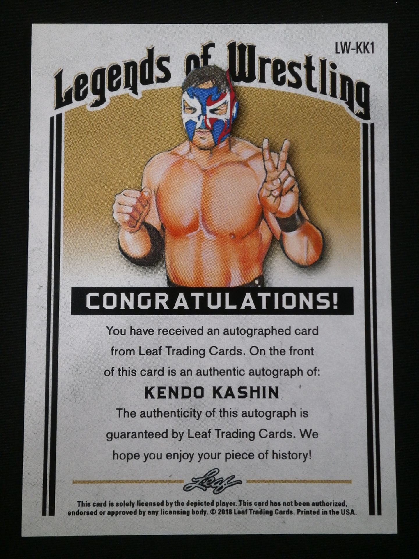 2018 Leaf Legend of Wrestling ケンドー・カシン 公式サインカード②