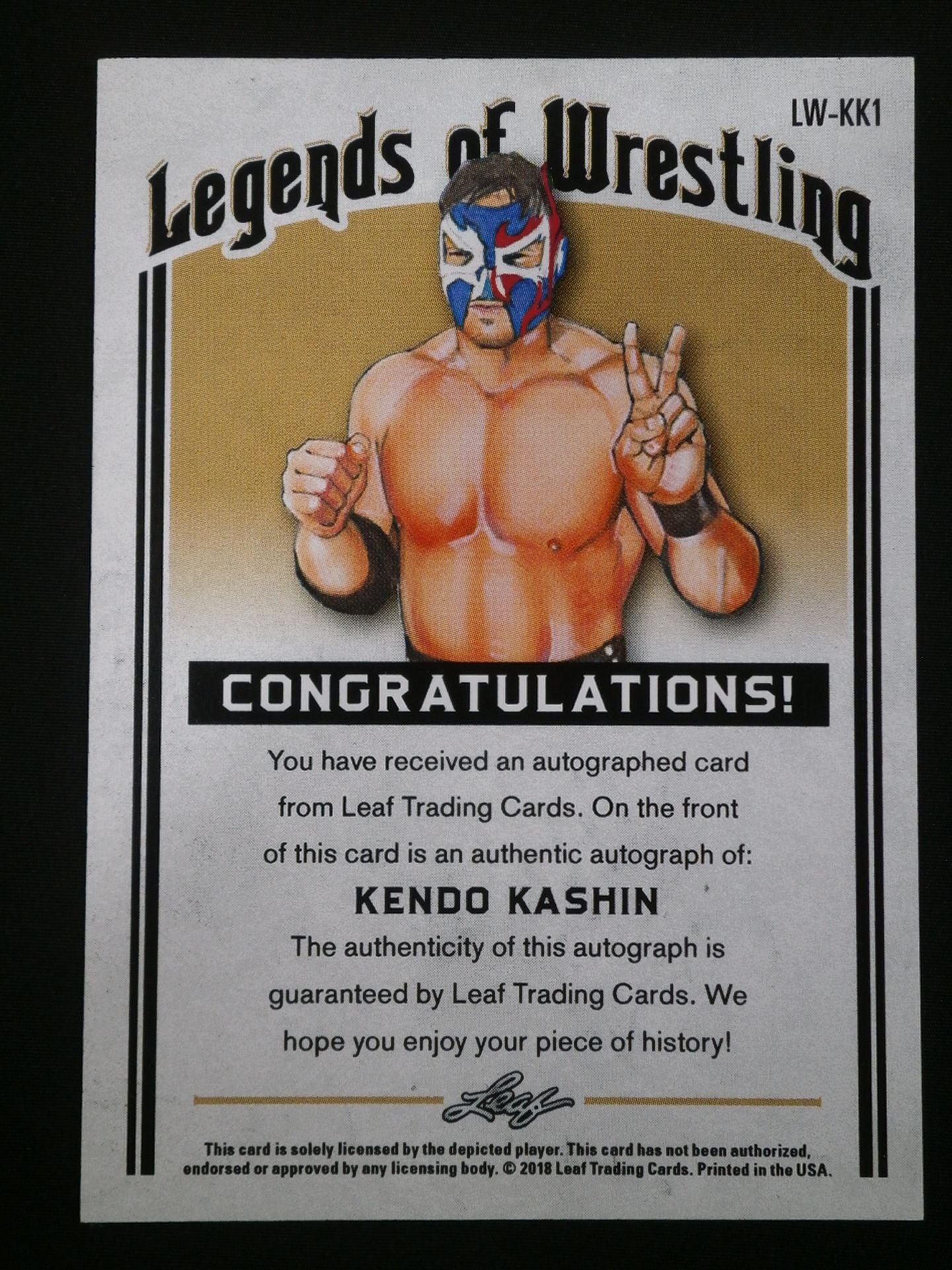 2018 Leaf Legend of Wrestling ケンドー・カシン 公式サインカード③