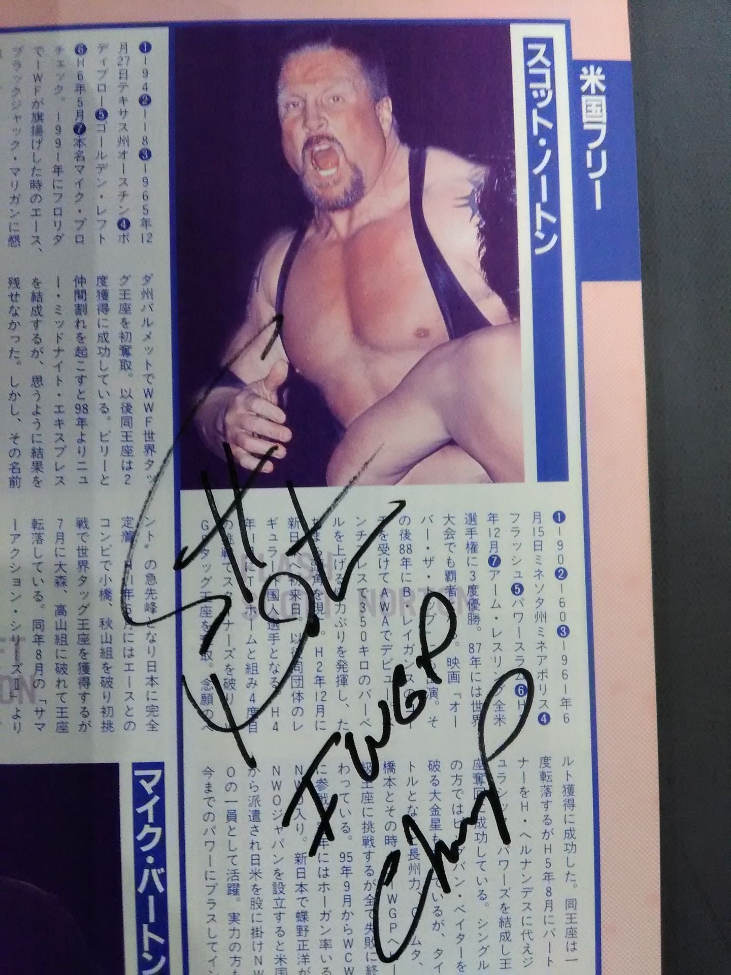 【スコット・ノートン & 佐竹雅昭 直筆サイン入り】2001ゴング プロレス名鑑