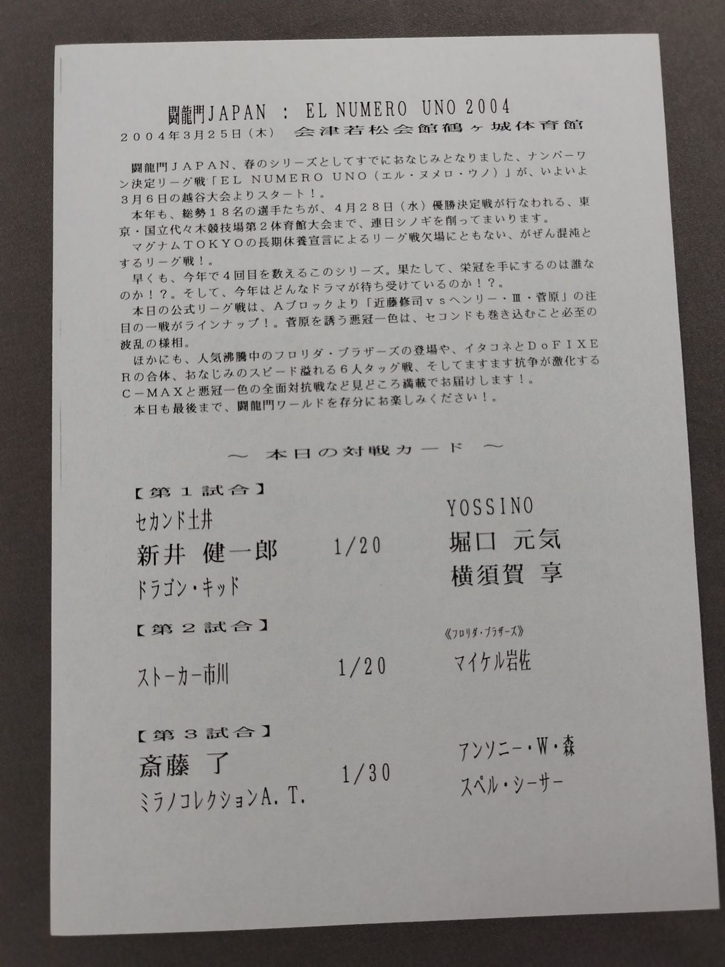 【ミラノコレクションA.T. 直筆サイン入り】2004闘龍門JAPAN オフィシャルパンフレッ