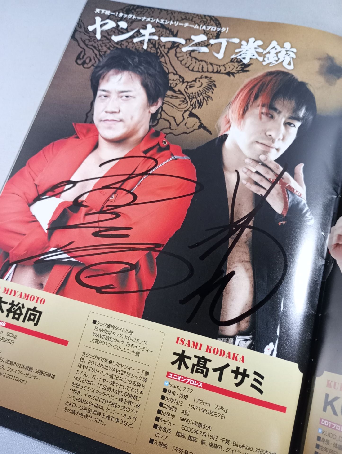 【14 hand signed autograph 】New Year's EvePro Wrestling  2014 Tag Team Tournament