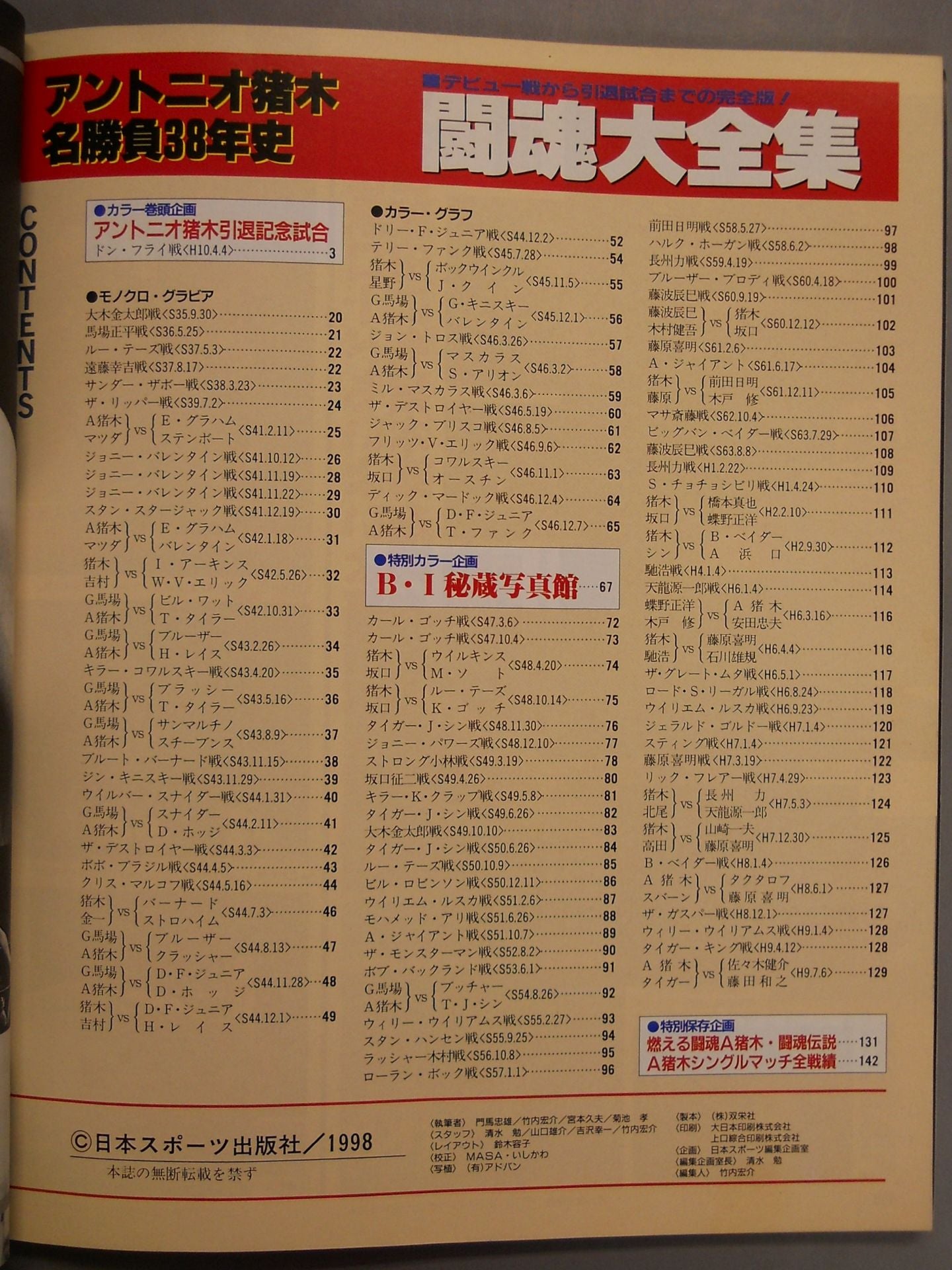 Gong Special Issue The Complete Works of Fighting Spirits Antonio Inoki  38 Years of Famous Battles