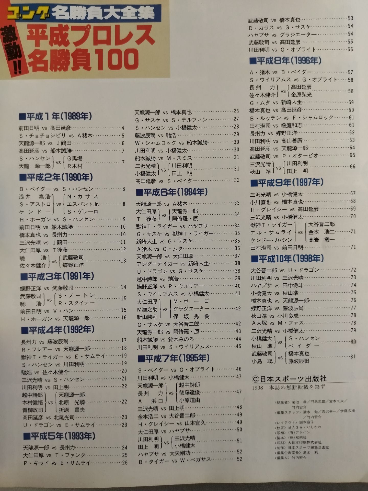 コング　名勝負大全集　日本人対決　名勝負100 ゴング増刊号 激動!!平成プロレス名勝負100 ～ゴング名勝負大