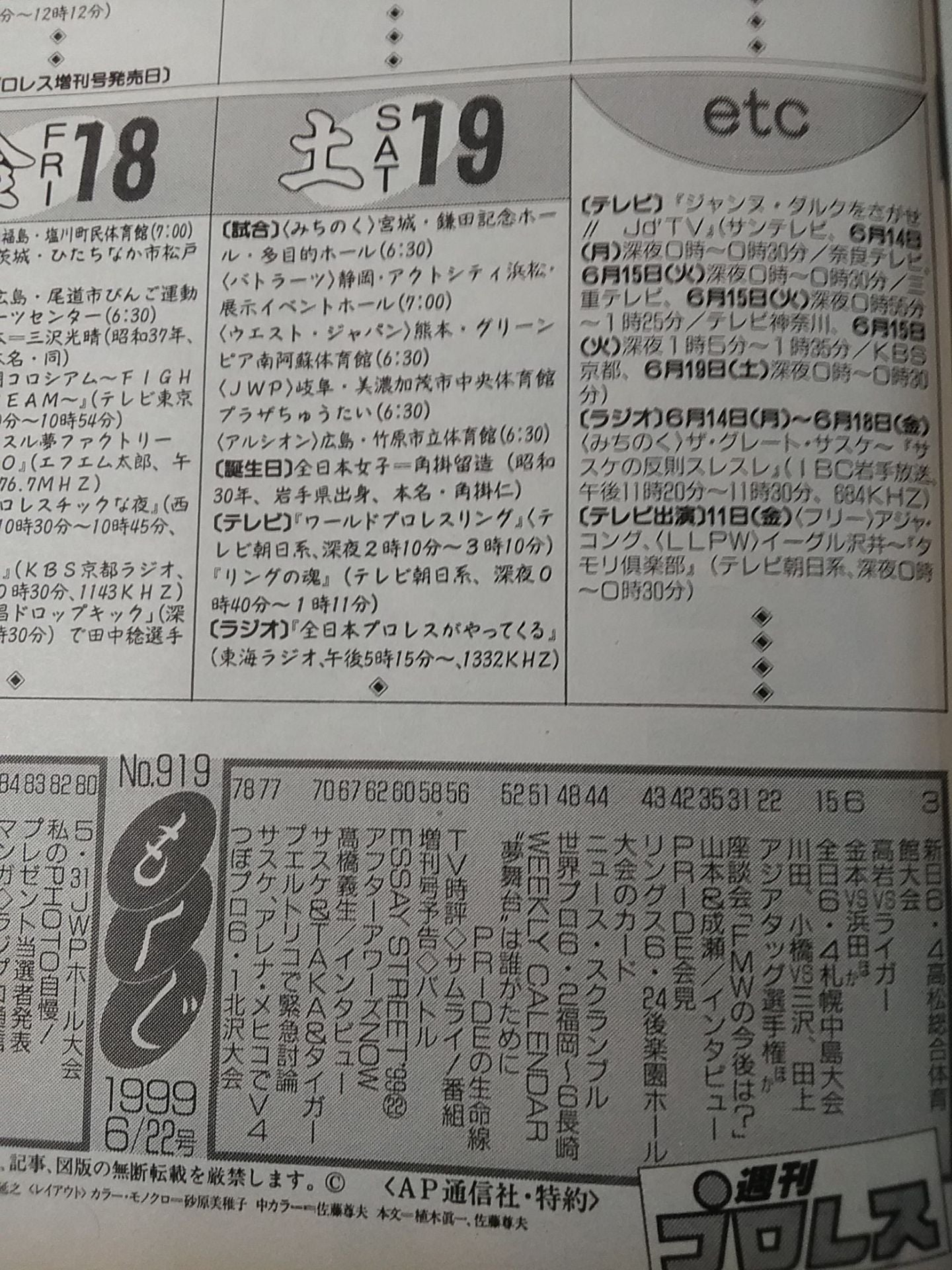 週刊プロレス919