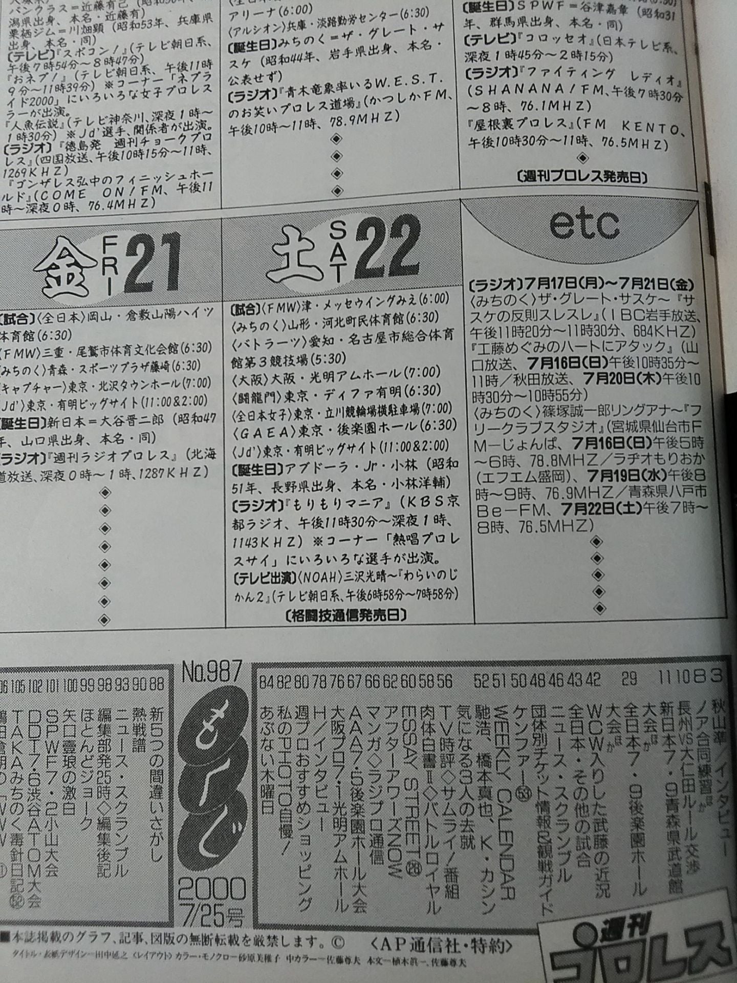 週刊プロレス987