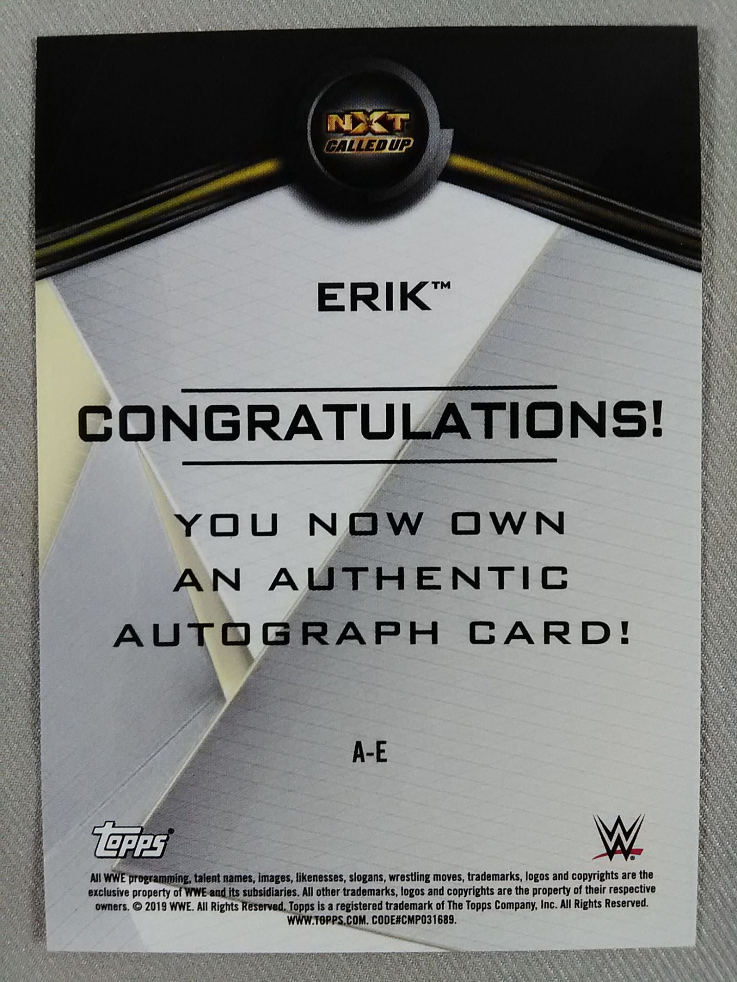2019 NXT topps エリック 公式サインカード