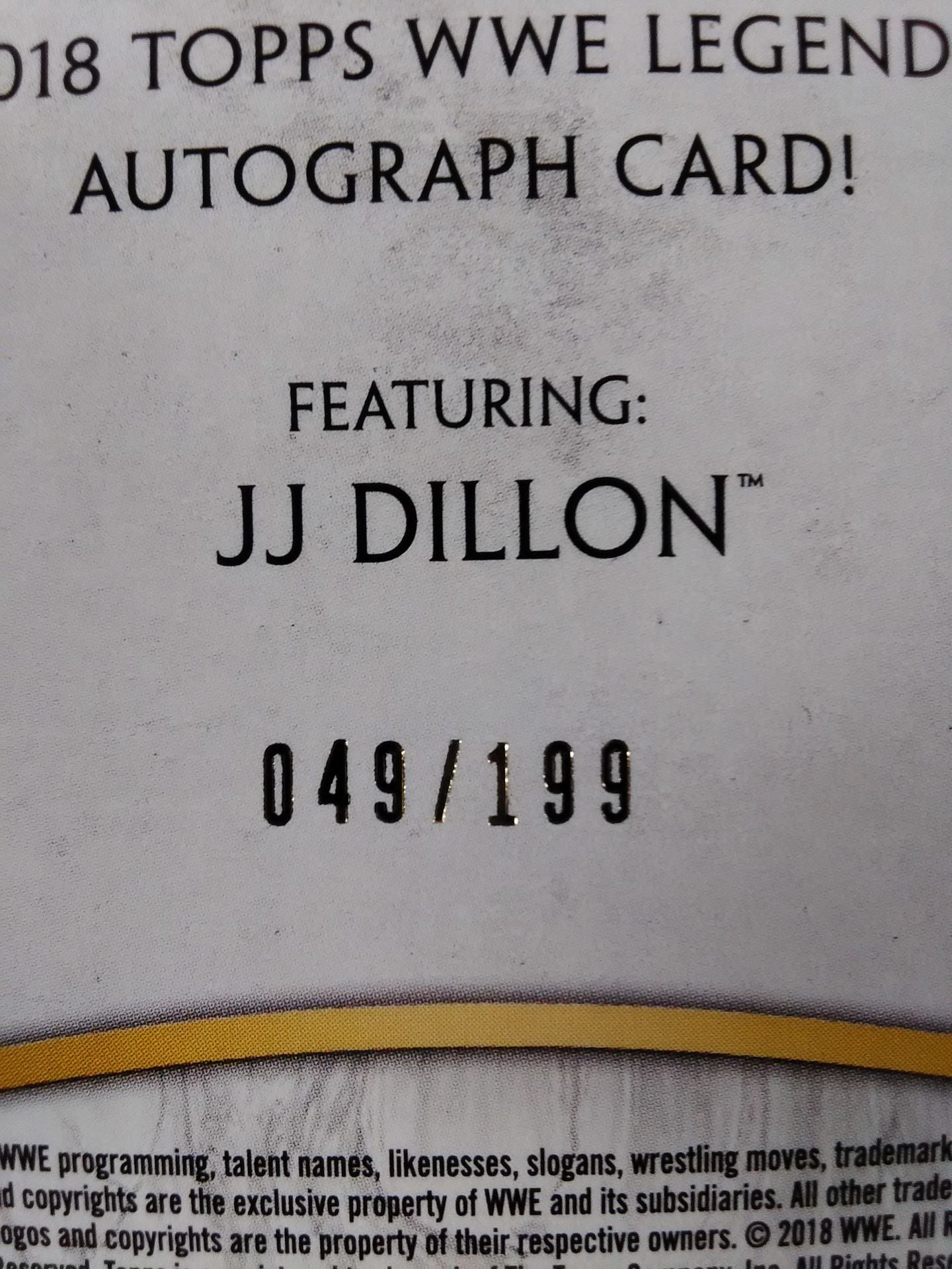 ★HALL OF FAME★ 2018 WWE topps J.J. Dillon Officialautographed card 