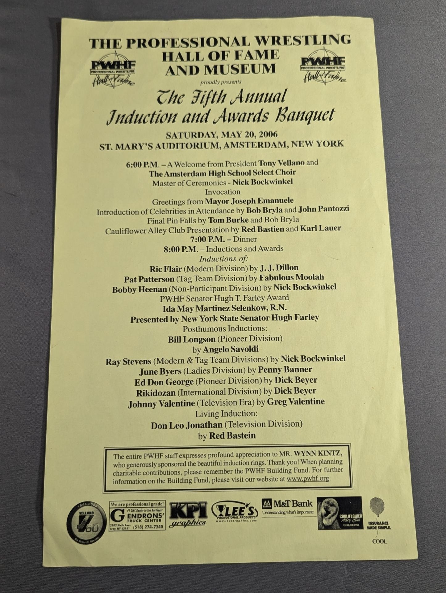 PWHF The Fifth Annual Induction and Awards Banquet