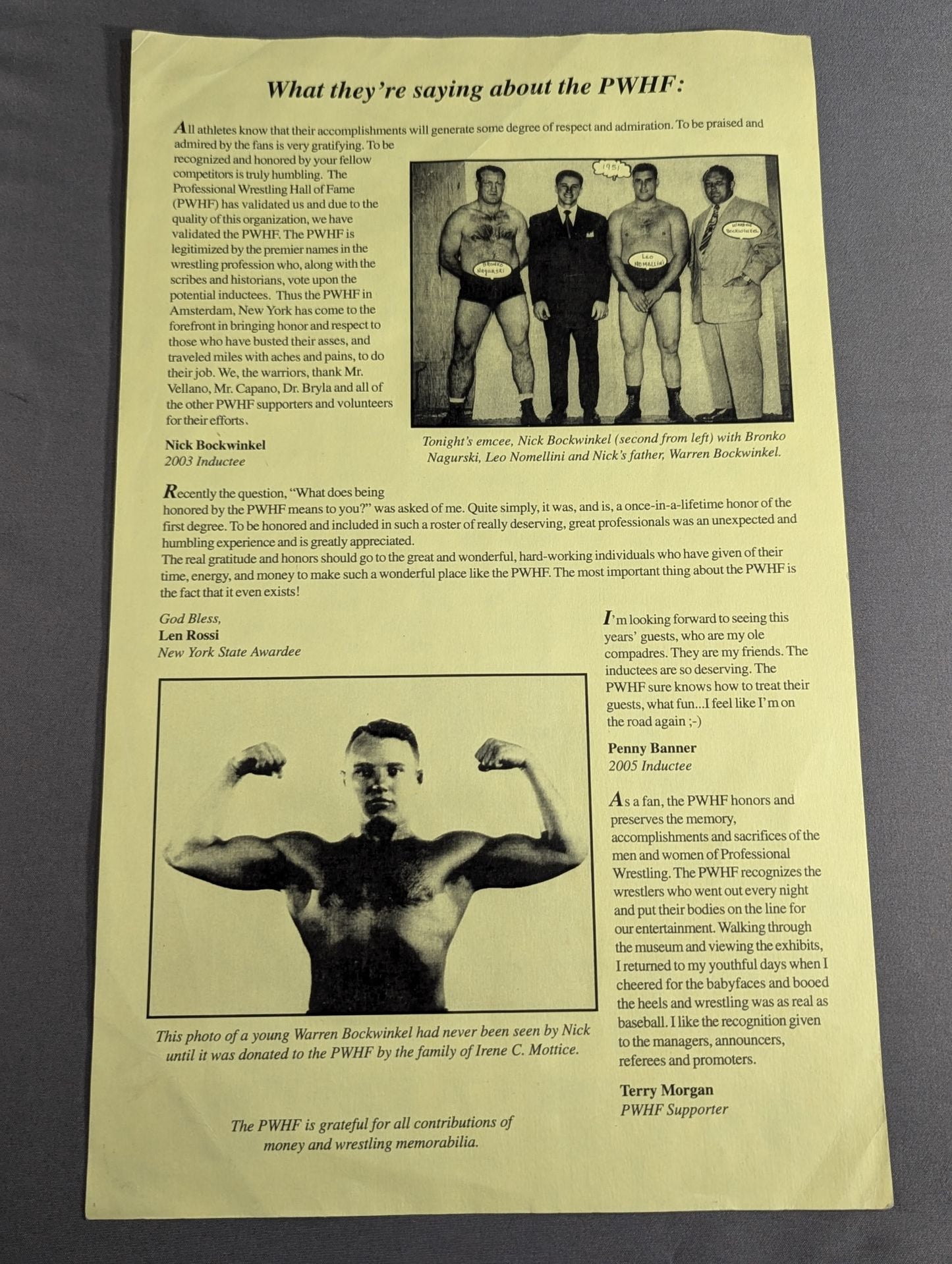 PWHF The Fifth Annual Induction and Awards Banquet