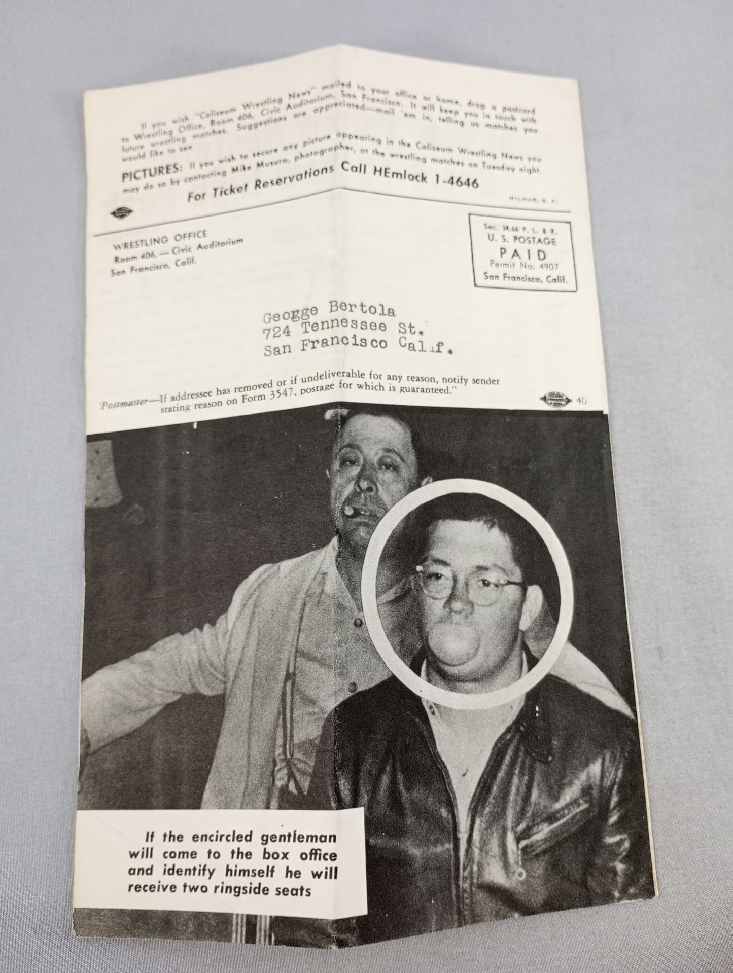 Coliseum WRESTLING NEWS(1949.10.4)