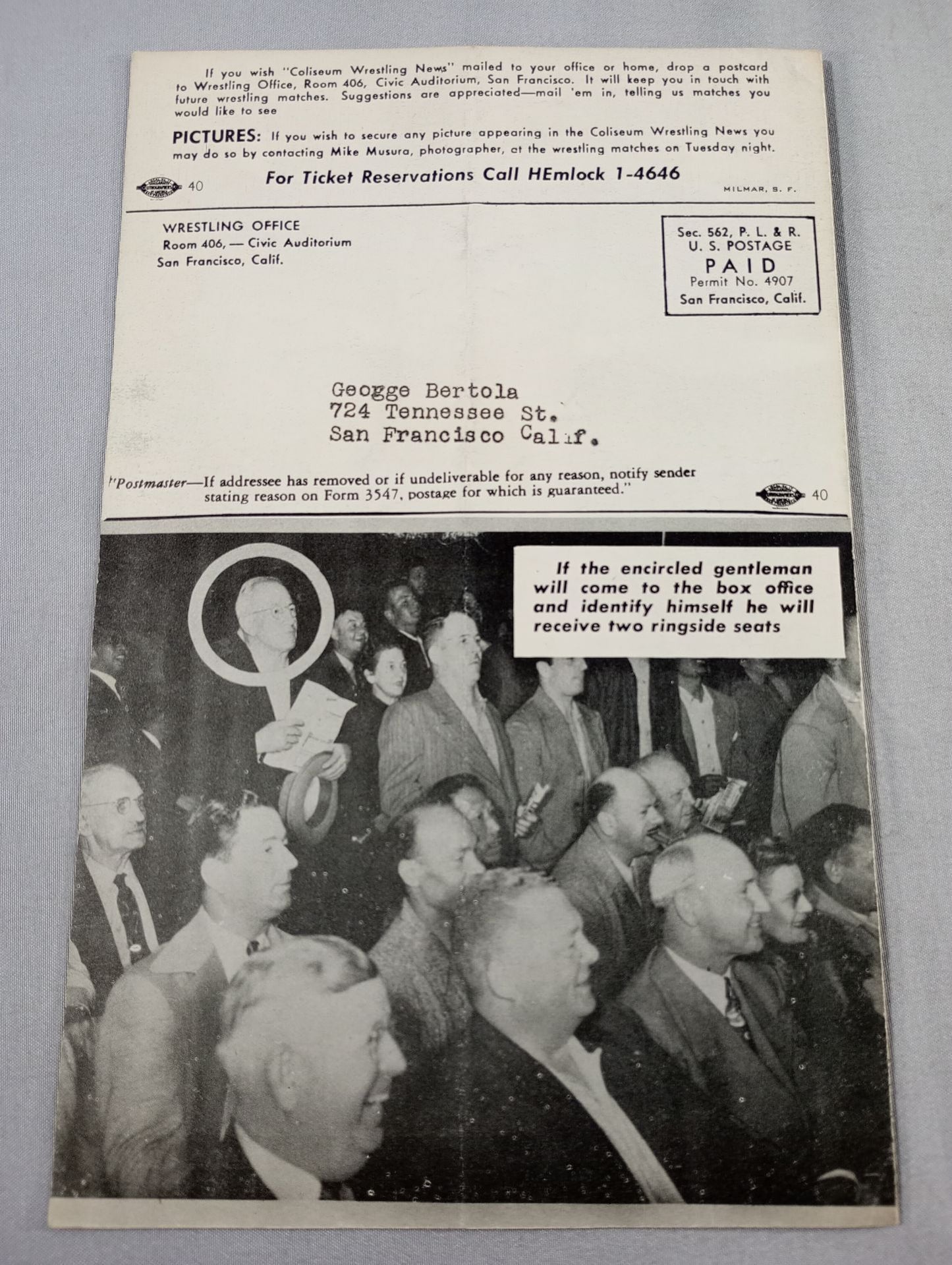 Coliseum WRESTLING NEWS(1949.8.2)
