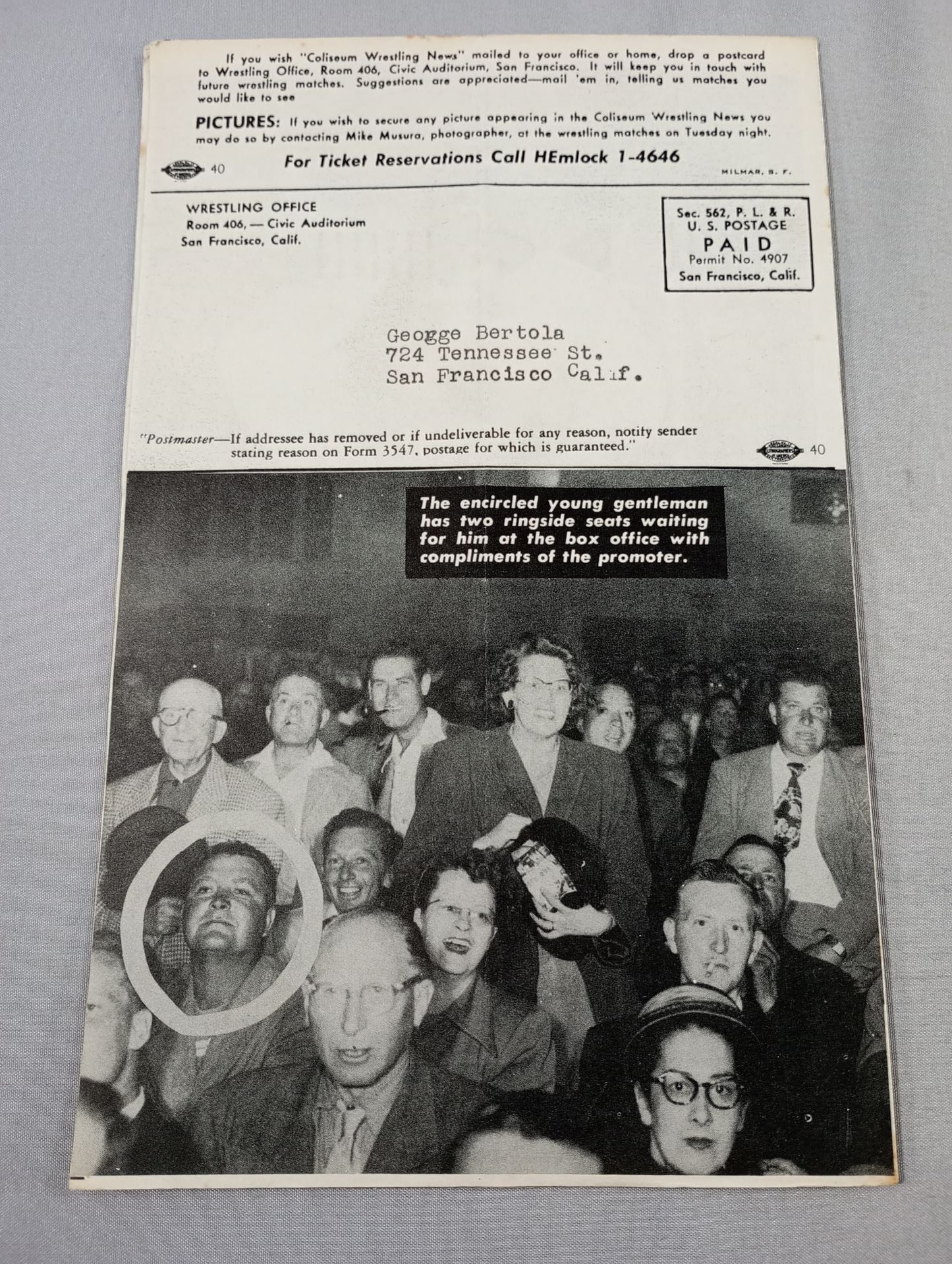 Coliseum WRESTLING NEWS(1949.7.12)