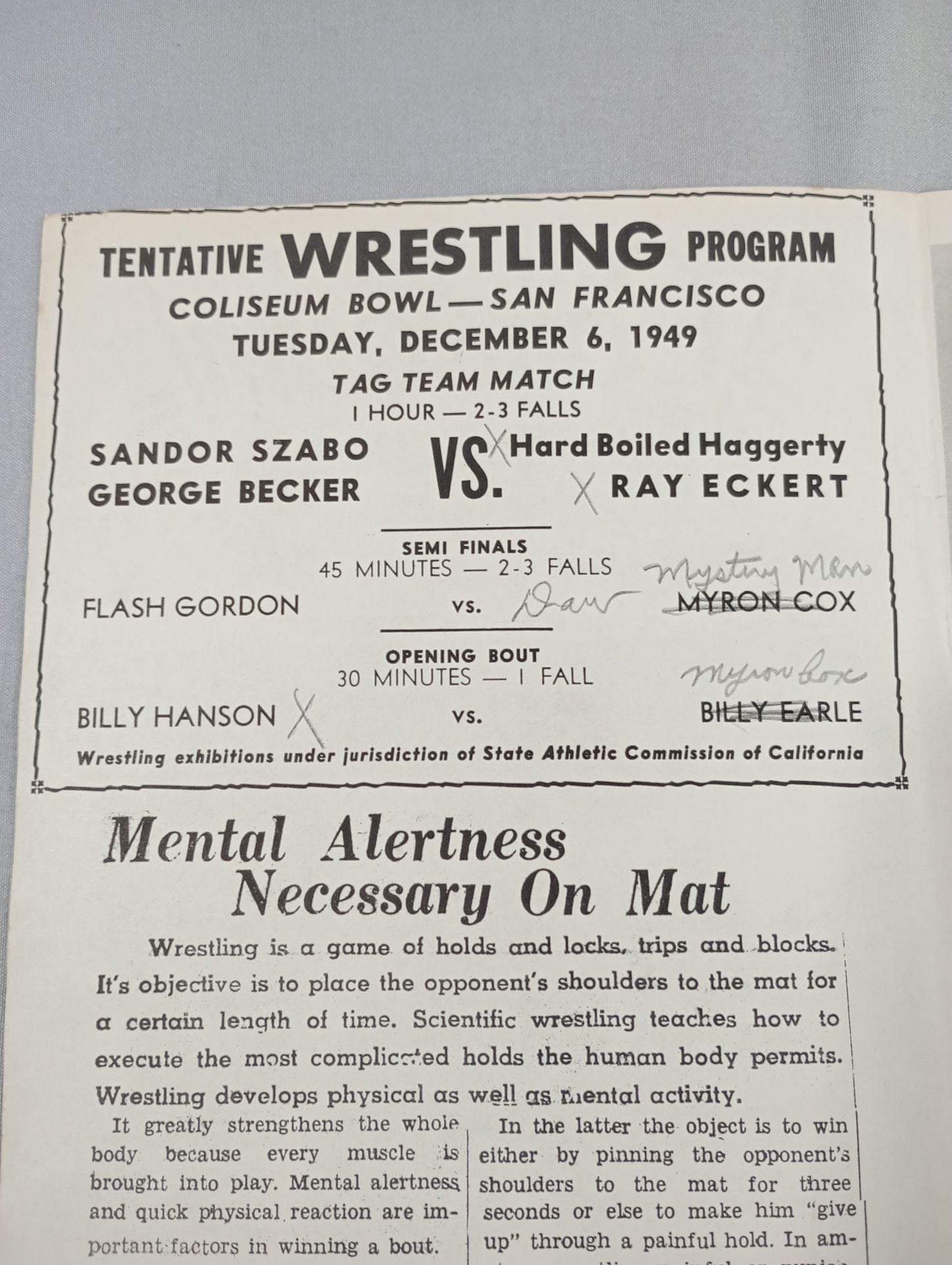 Coliseum WRESTLING NEWS(1949.12.6)