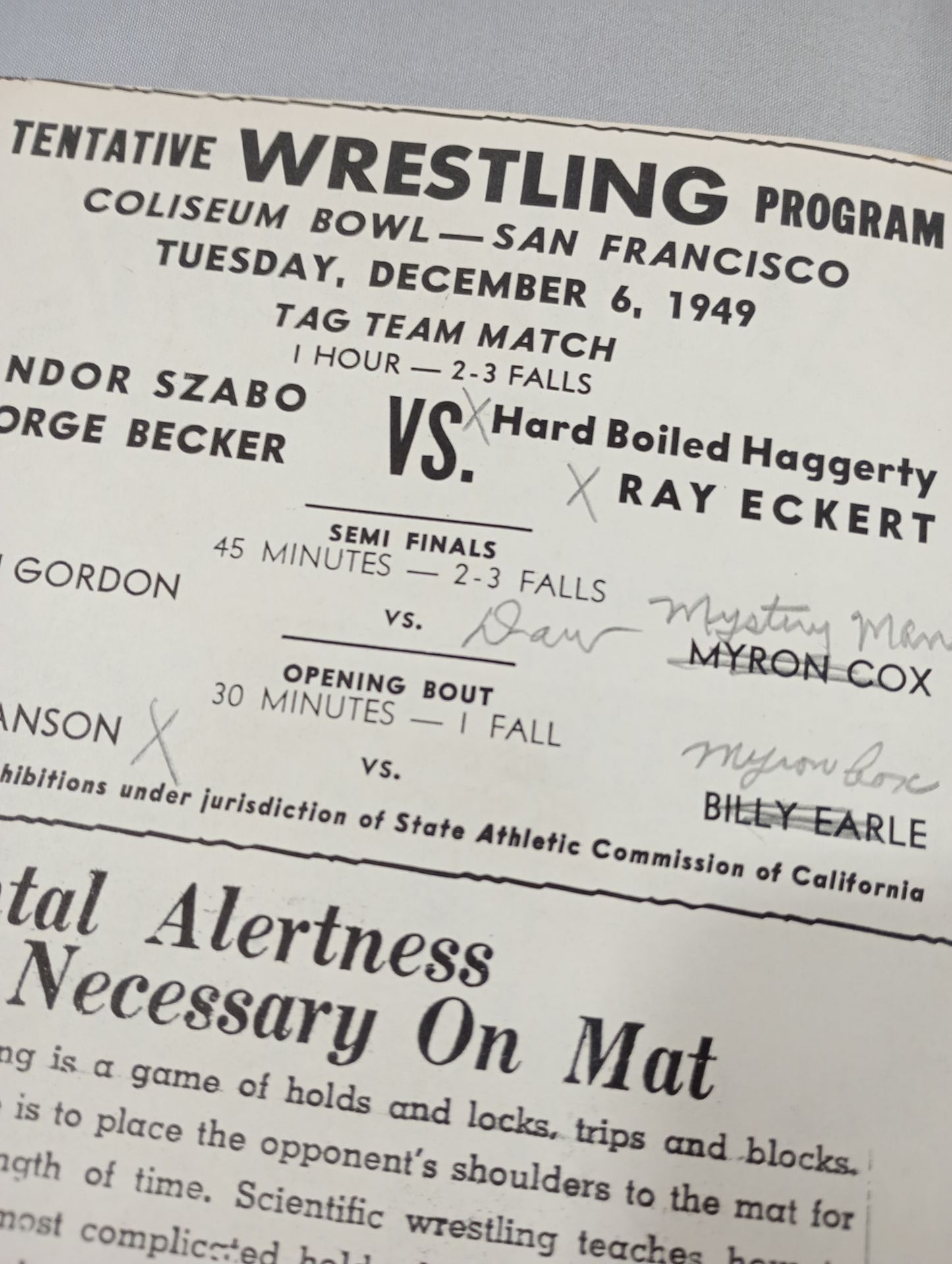 Coliseum WRESTLING NEWS(1949.12.6)