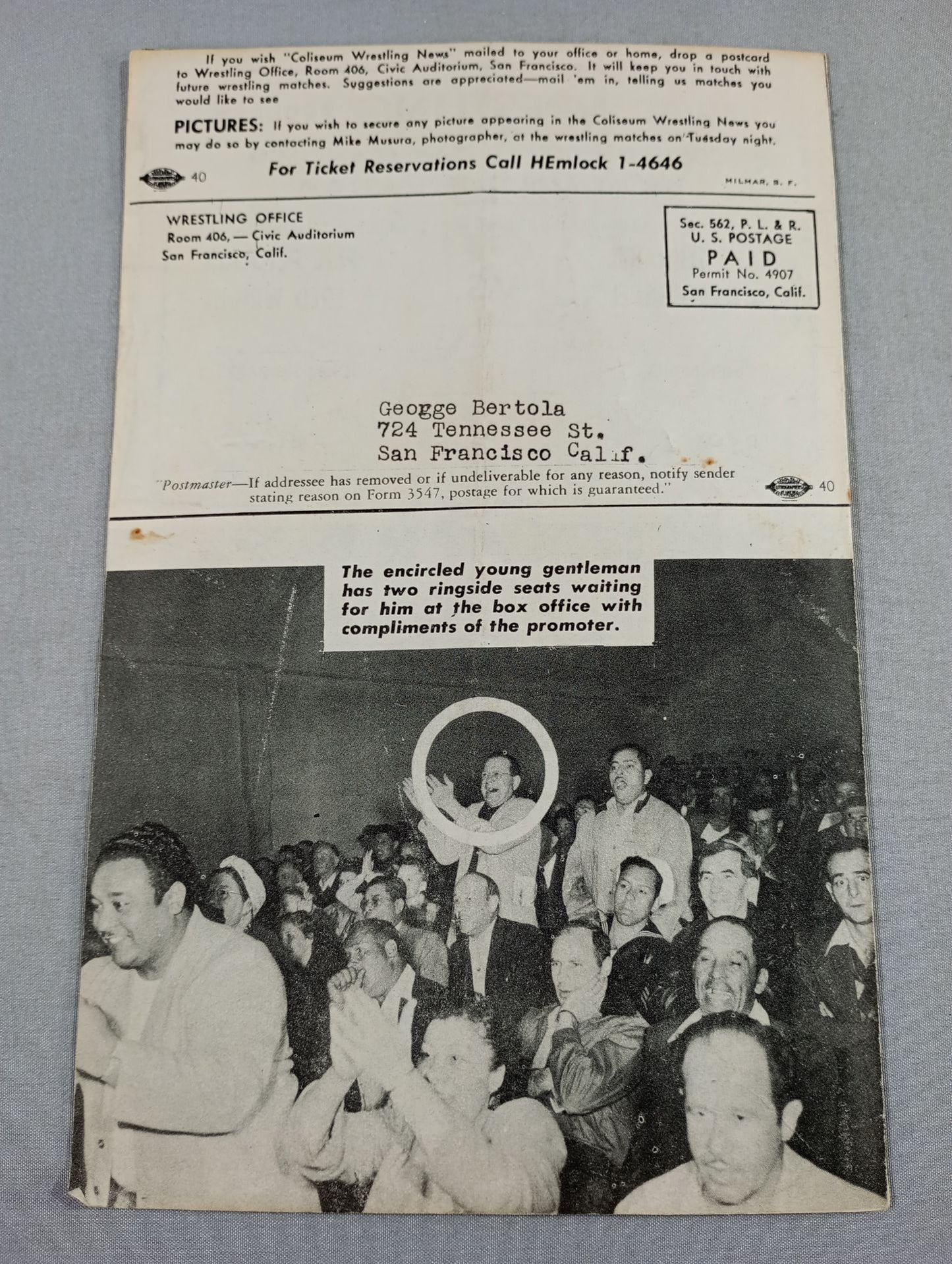 Coliseum WRESTLING NEWS(1949.4.19)