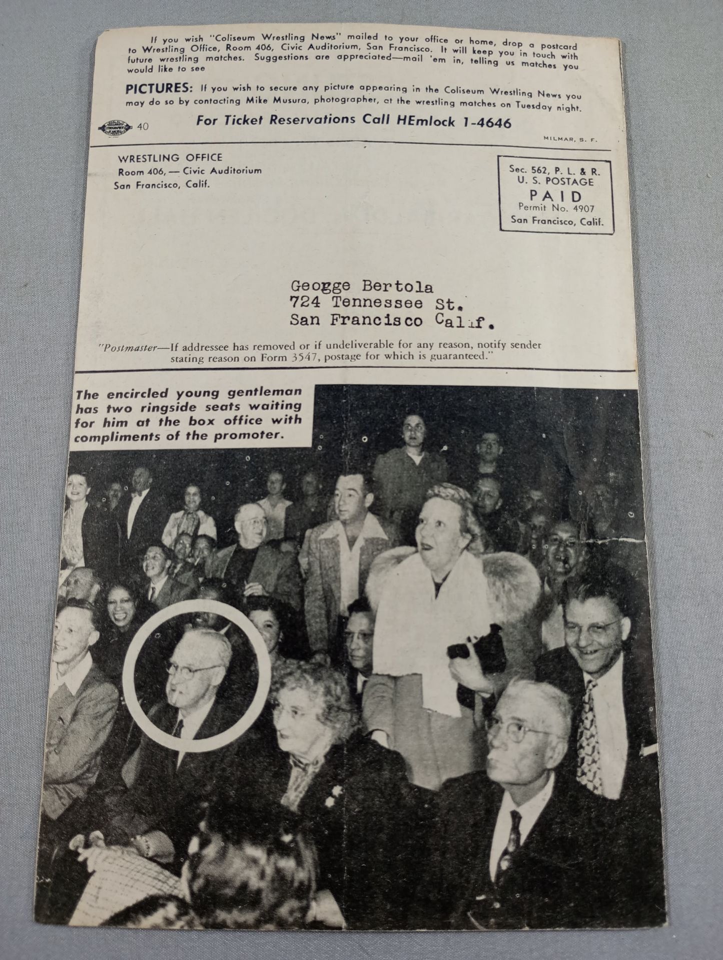 Coliseum WRESTLING NEWS(1949.4.26)