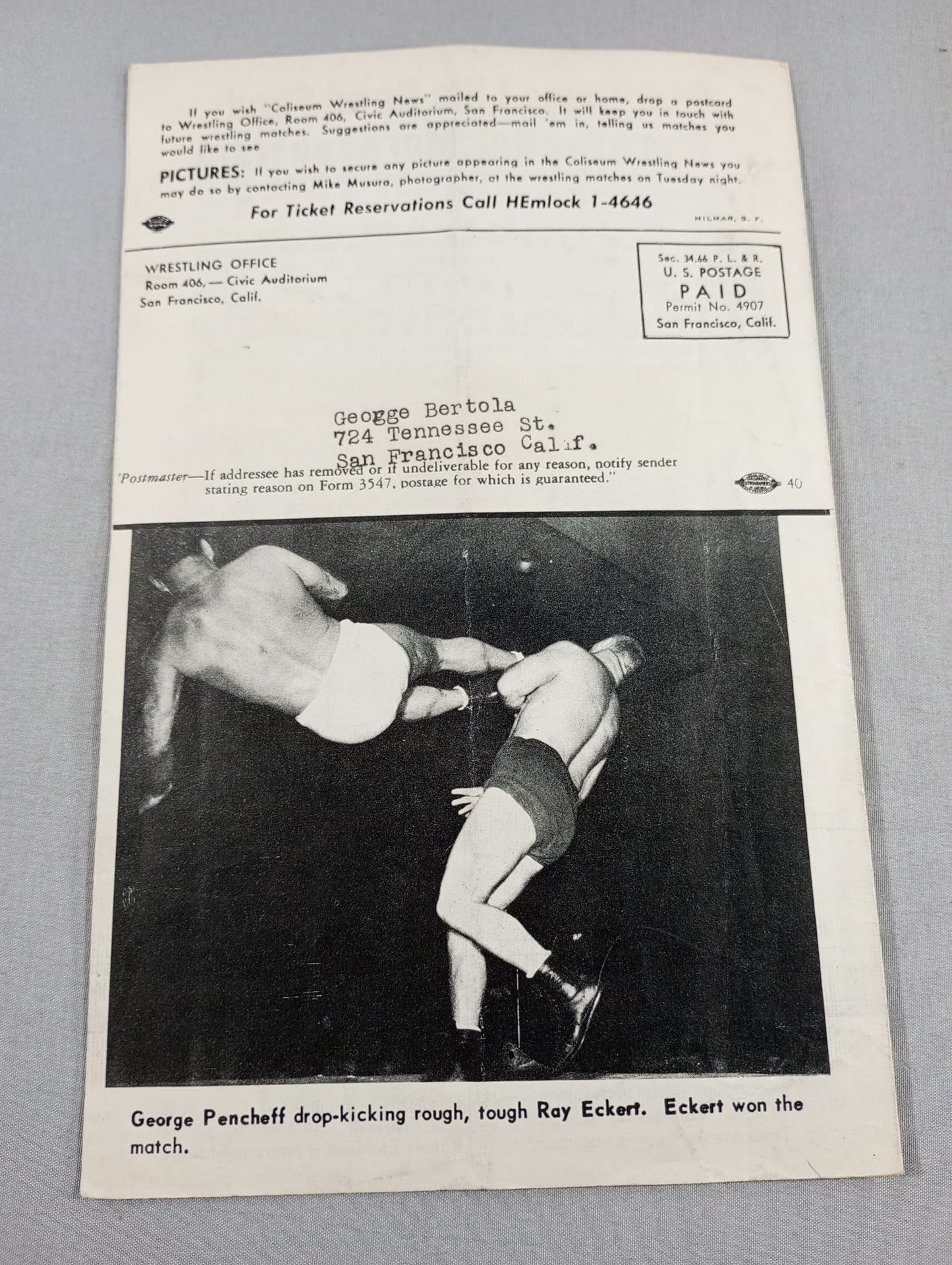 Coliseum WRESTLING NEWS(1950.1.17)