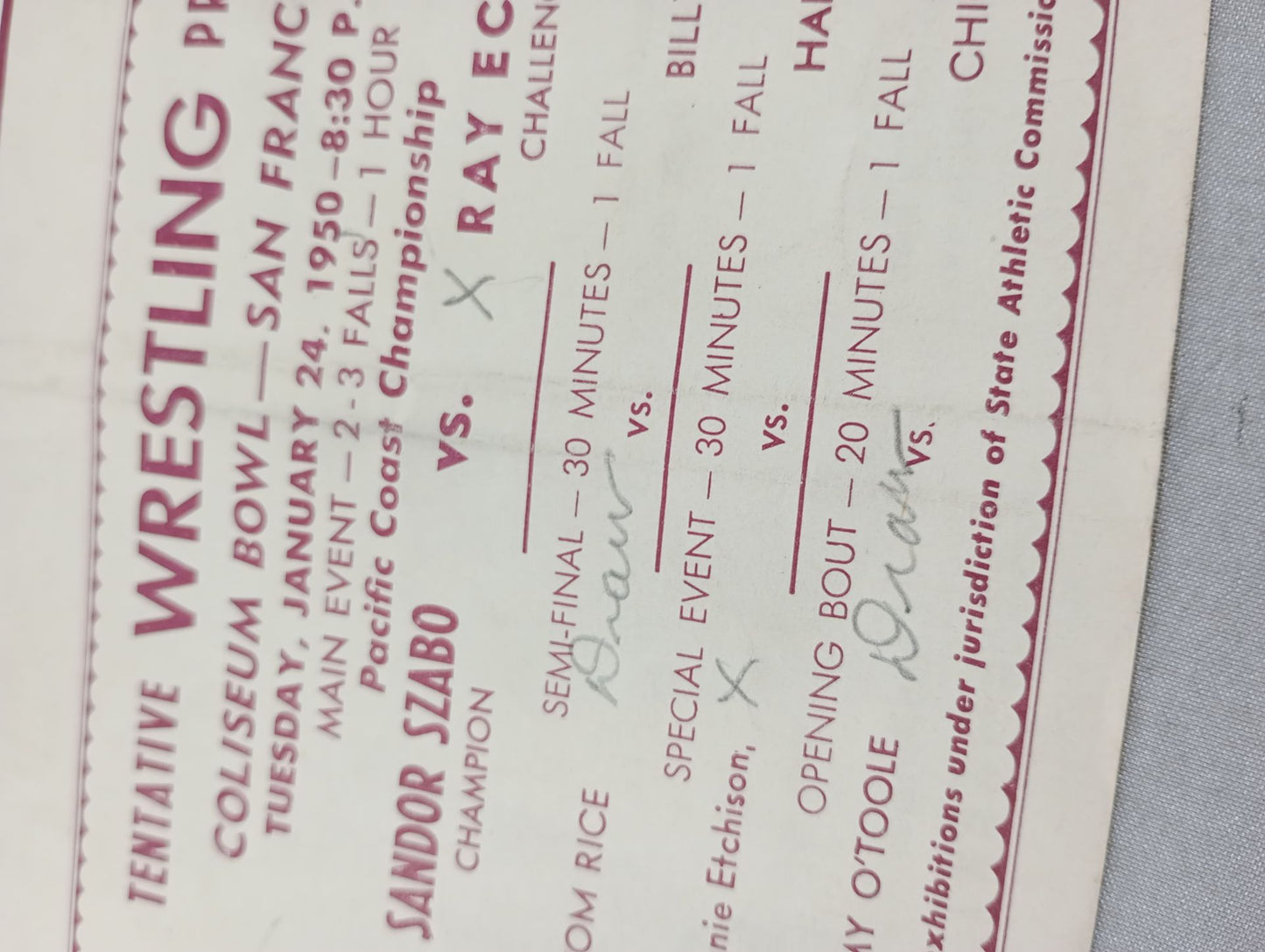 Coliseum WRESTLING NEWS(1950.1.24)