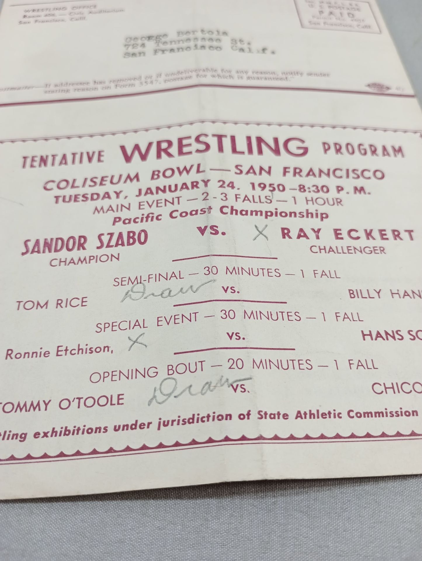 Coliseum WRESTLING NEWS(1950.1.24)
