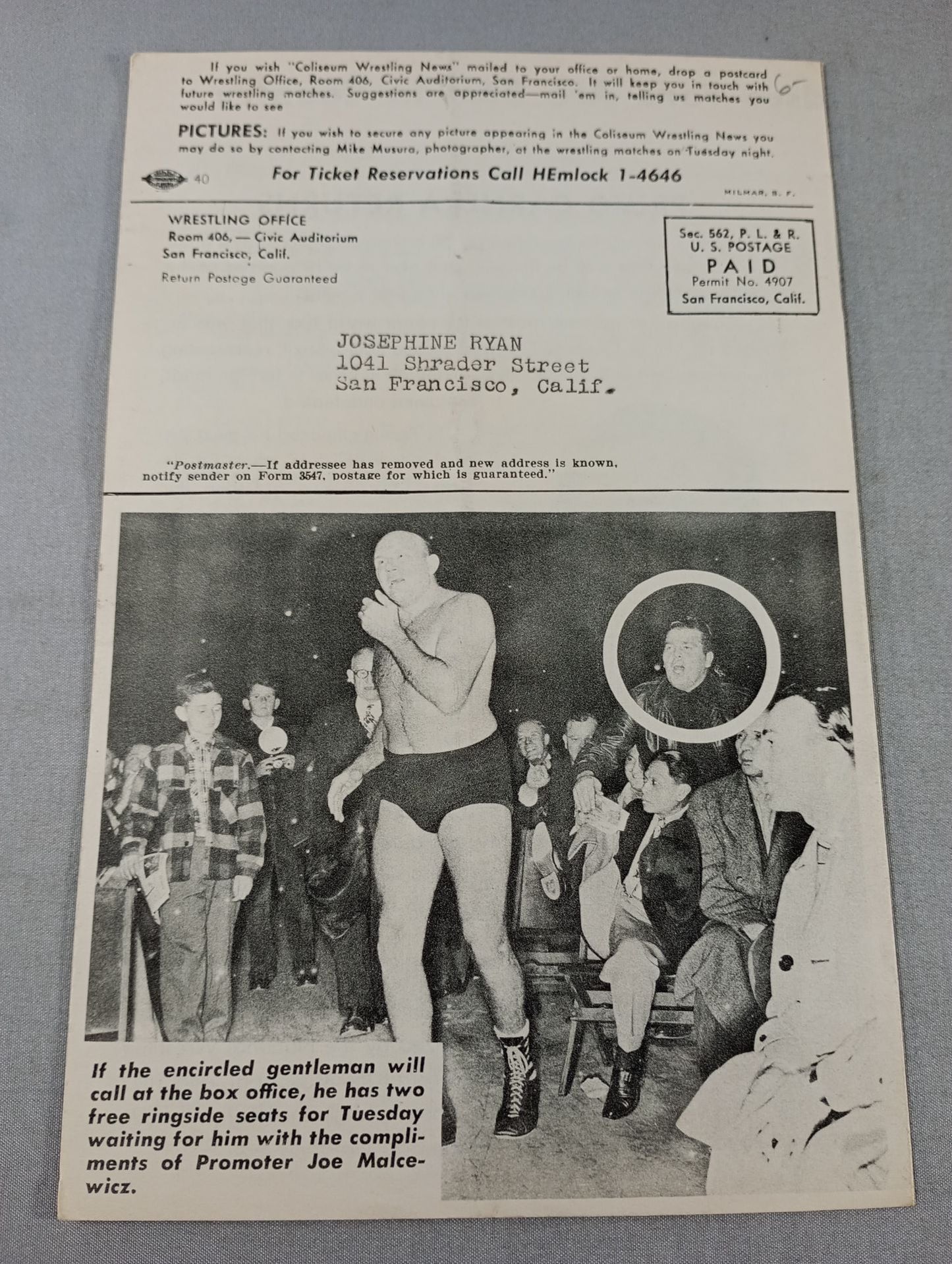 Coliseum WRESTLING NEWS(1949.1.18)