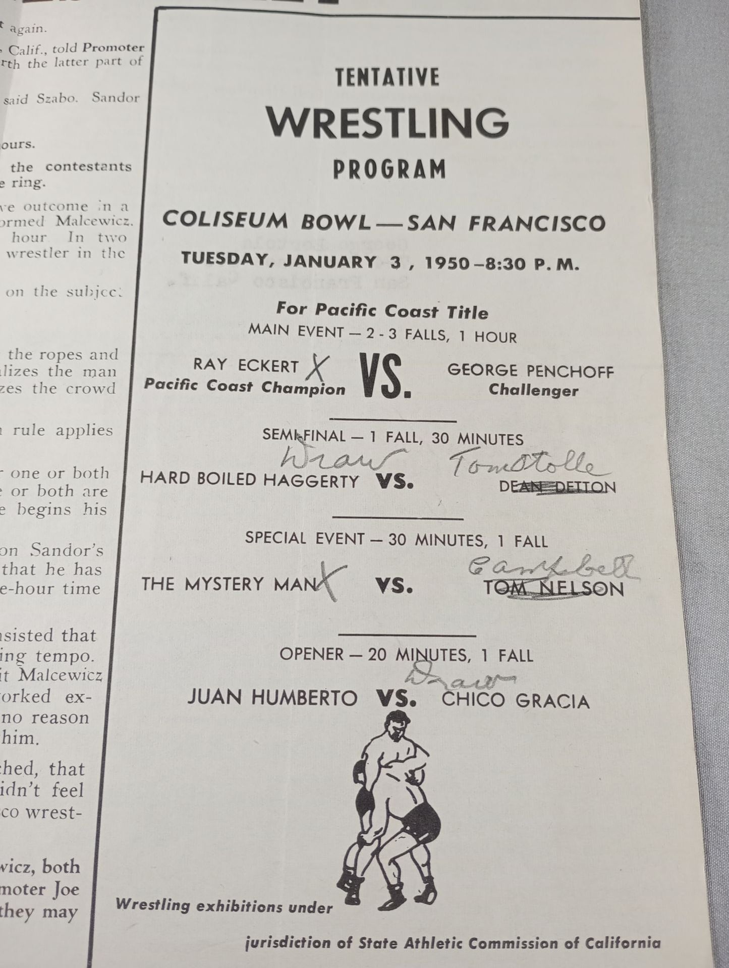 Coliseum WRESTLING NEWS(1950.1.3)