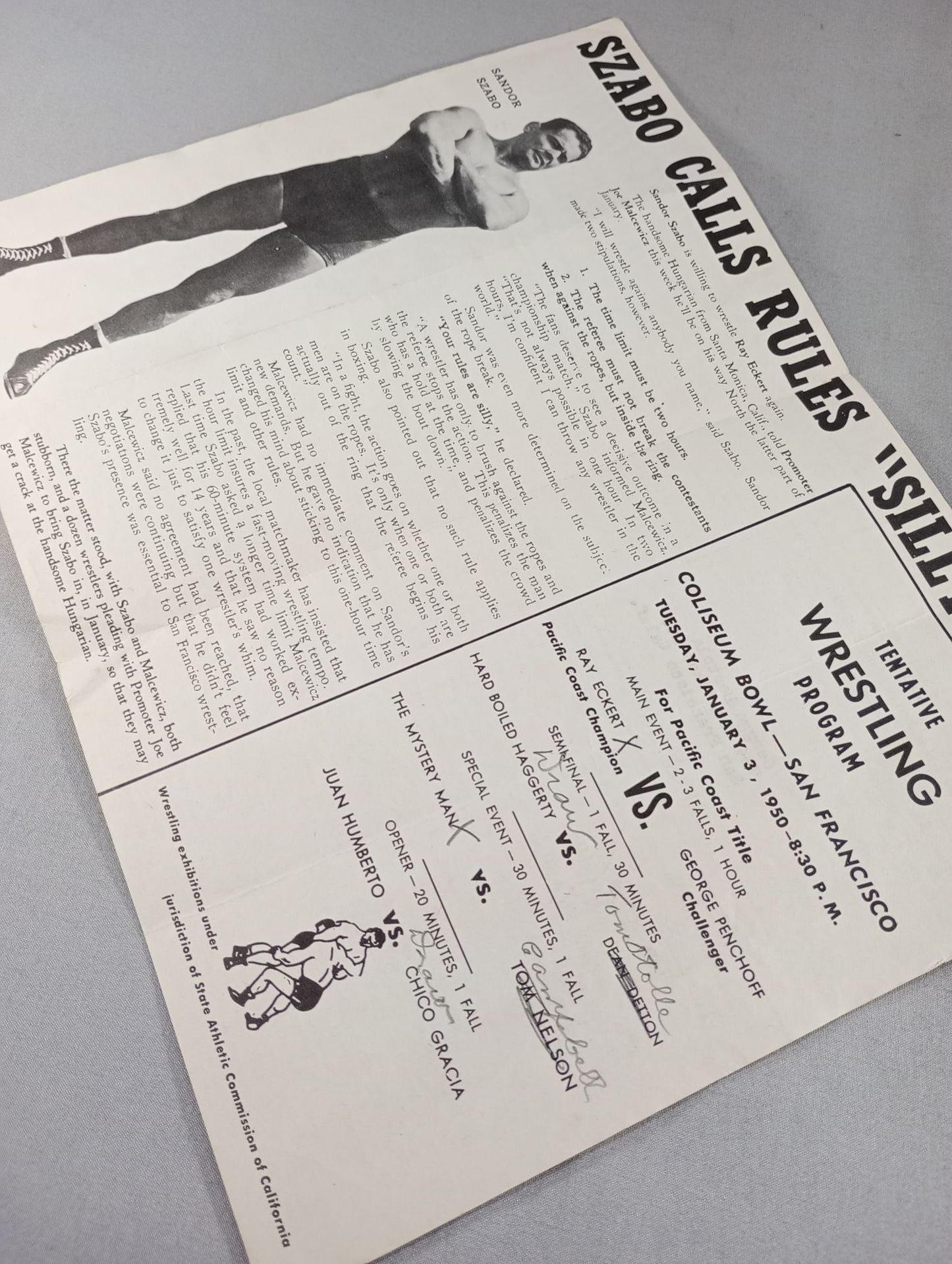 Coliseum WRESTLING NEWS(1950.1.3)