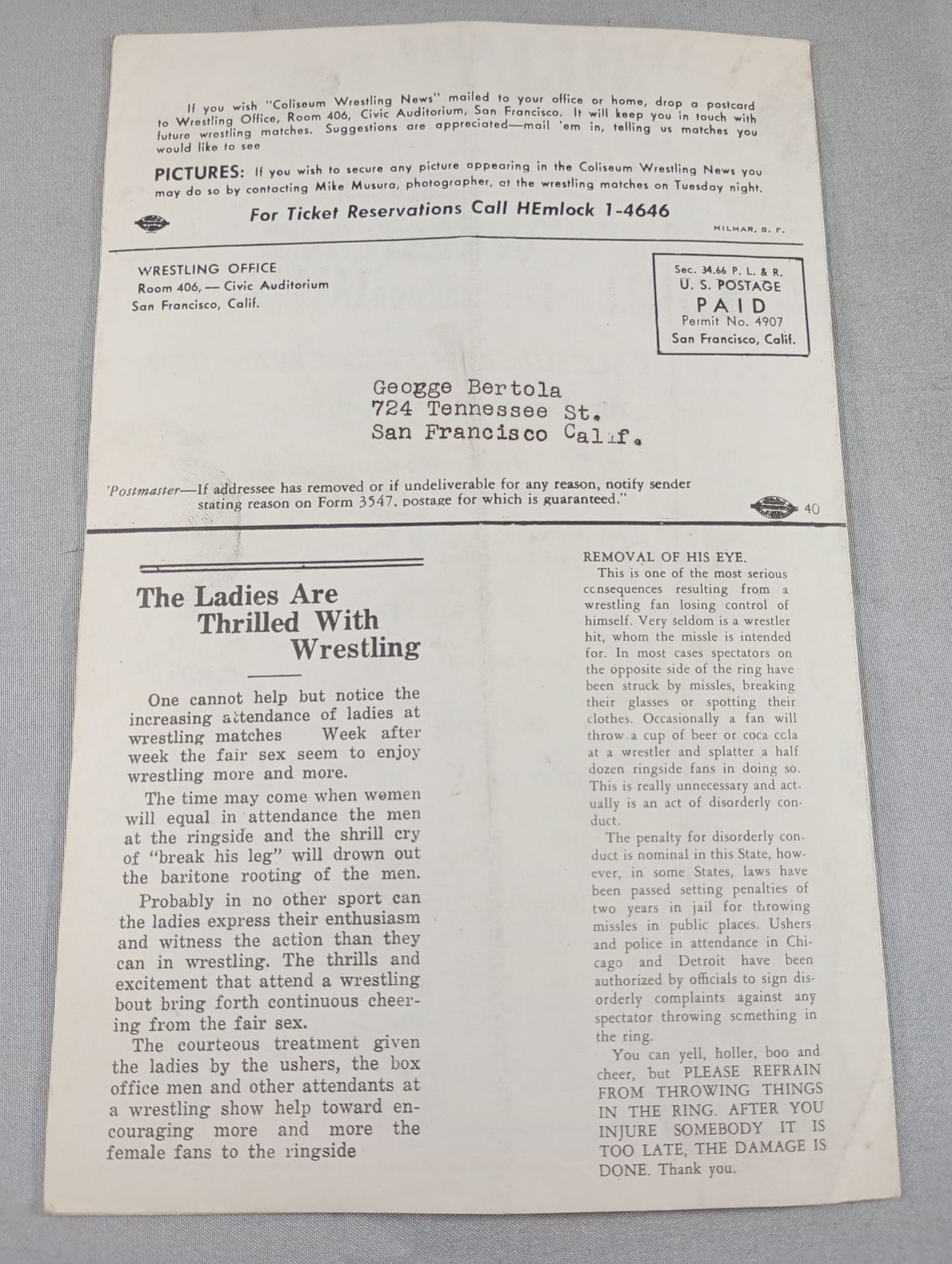 Coliseum WRESTLING NEWS(1950.1.3)