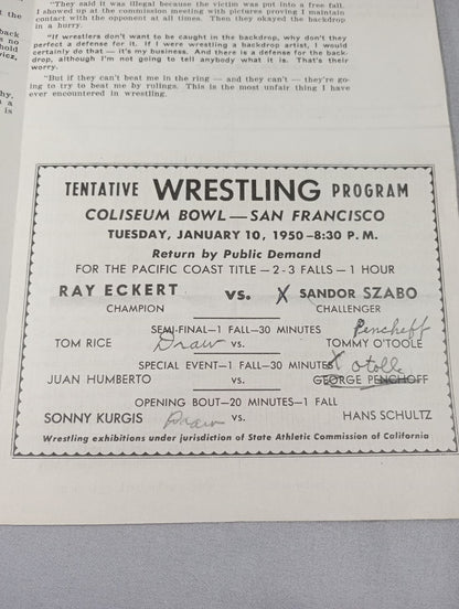 Coliseum WRESTLING NEWS(1950.1.10)