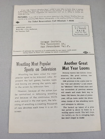 Coliseum WRESTLING NEWS(1950.1.10)