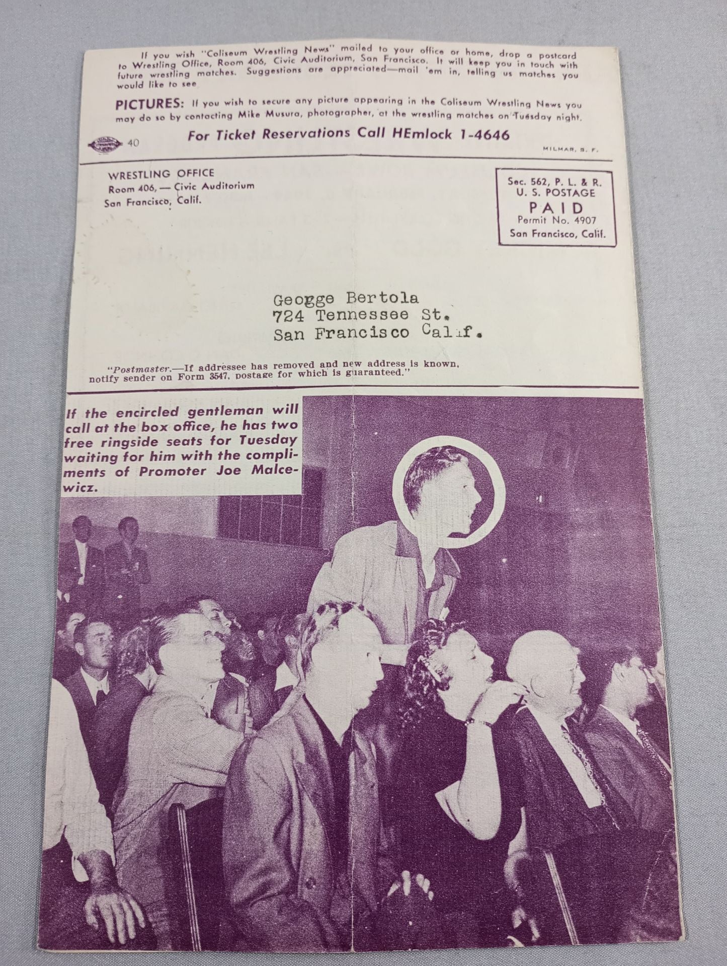 Coliseum WRESTLING NEWS(1949.2.8)