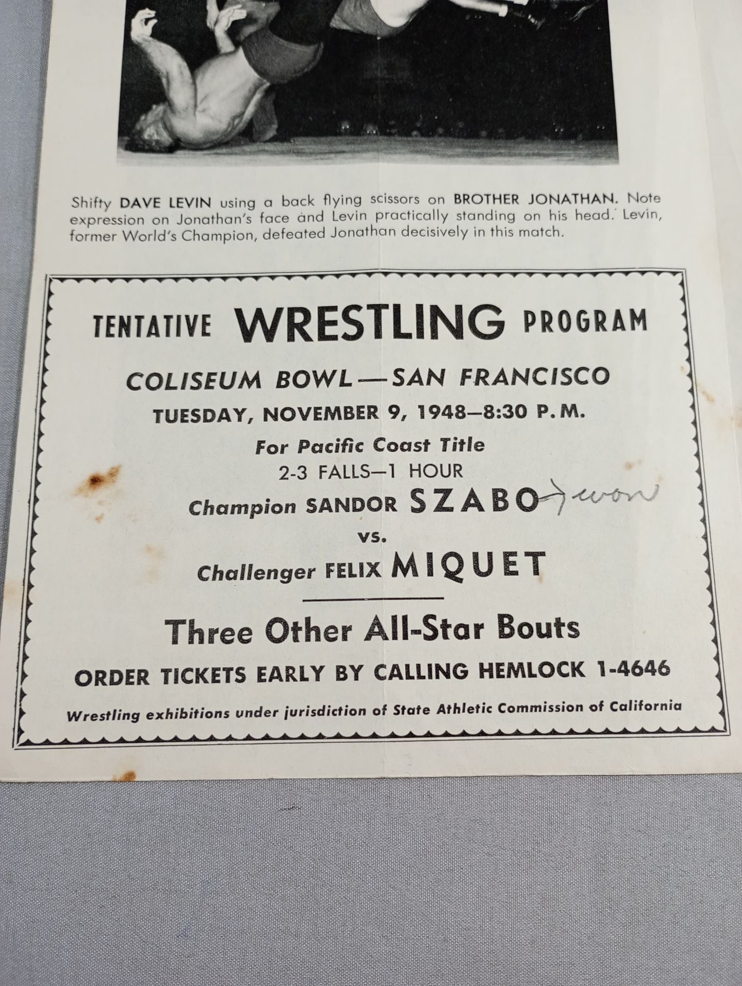 Coliseum WRESTLING NEWS(1948.11.9)