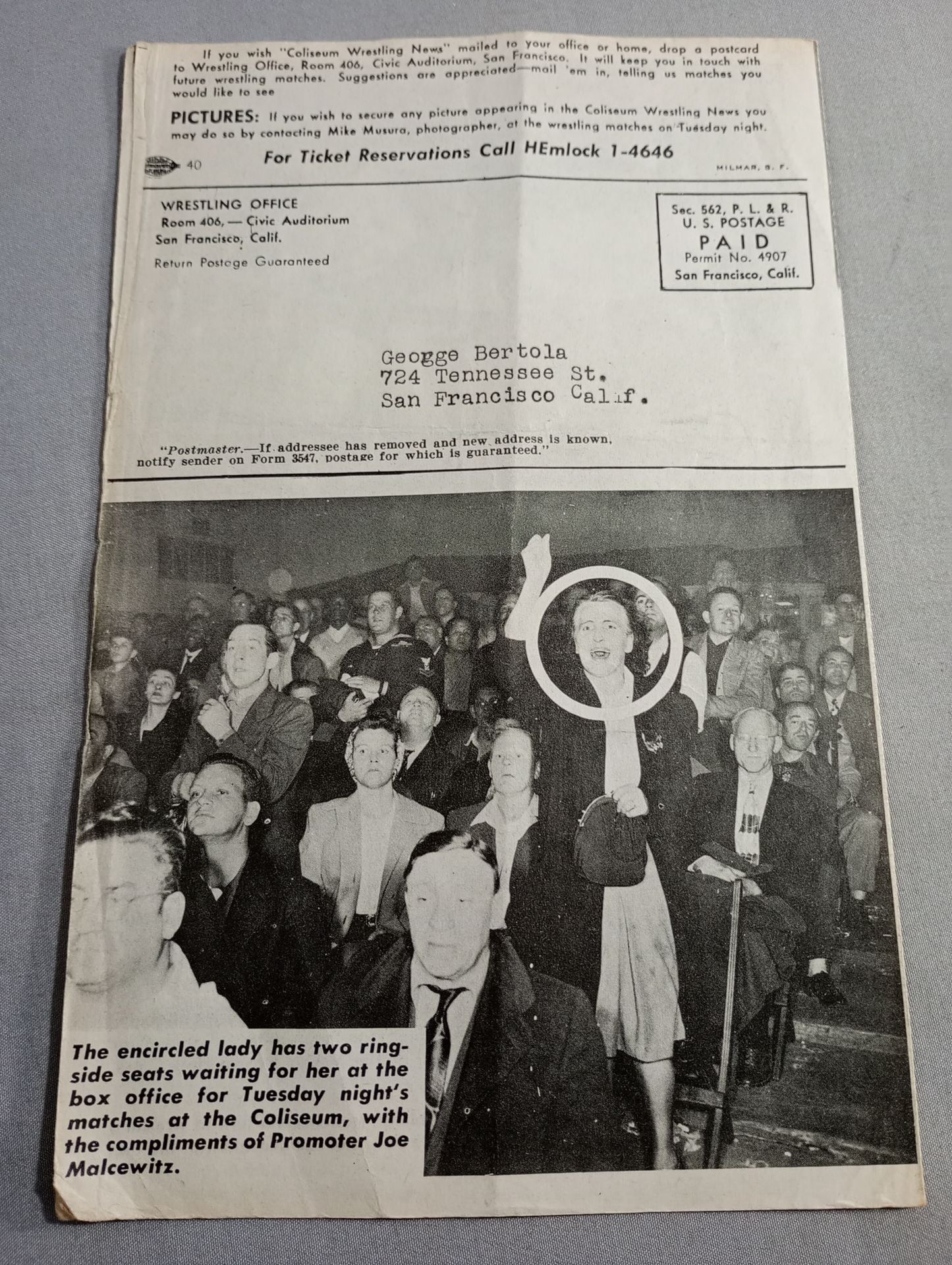 Coliseum WRESTLING NEWS(1949.2.1)
