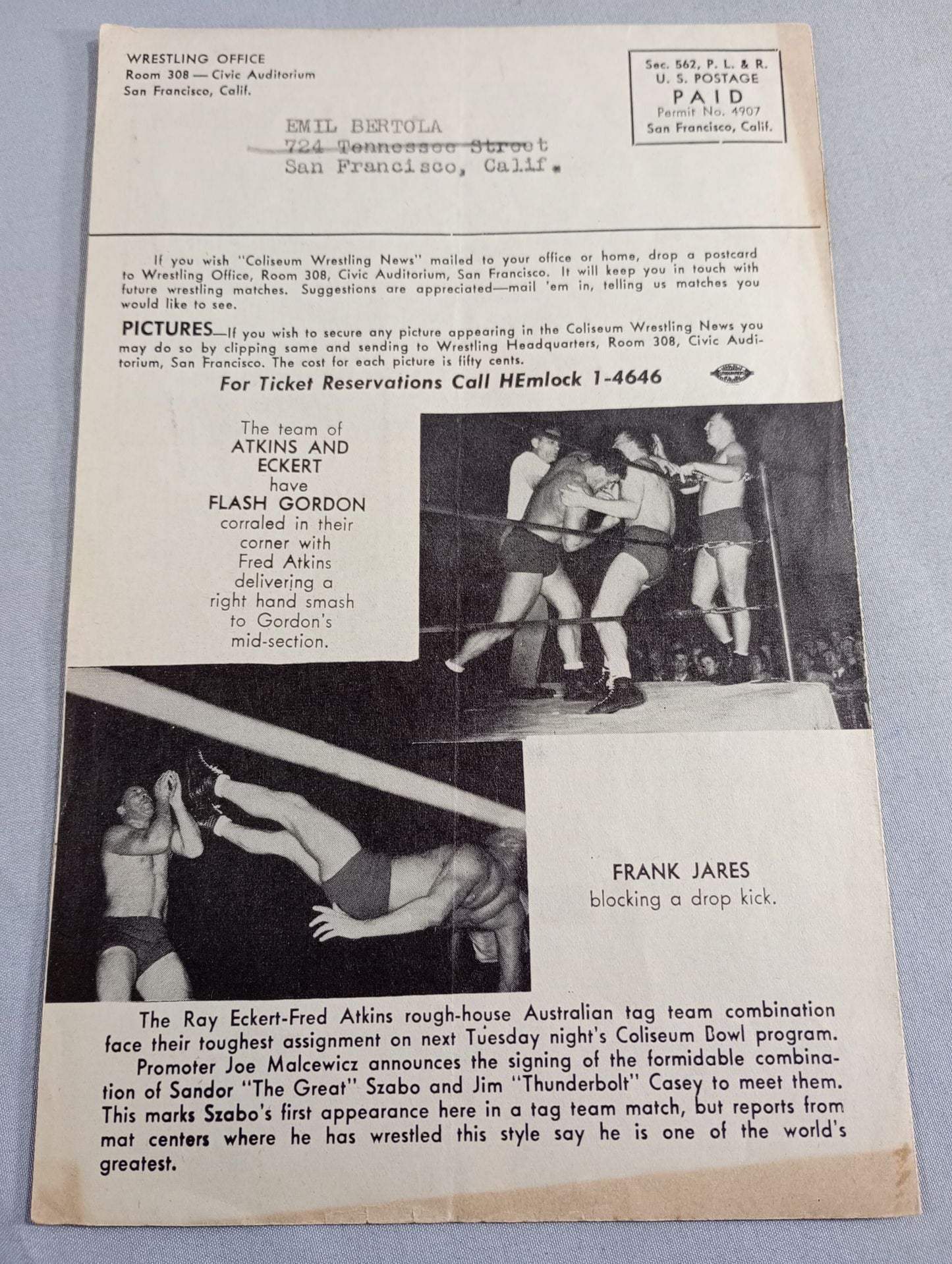 Coliseum WRESTLING NEWS(1948.3.30)