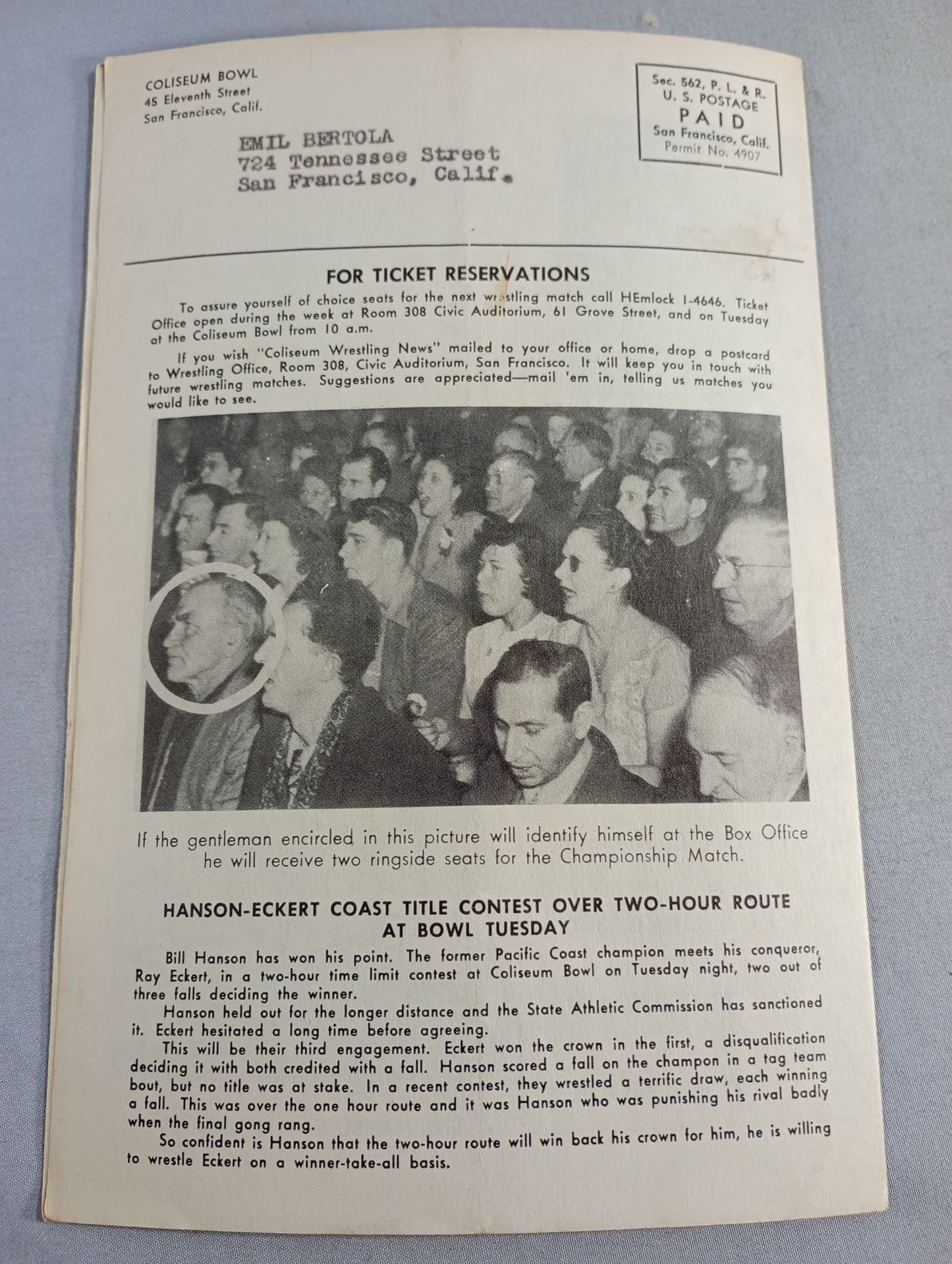 Coliseum WRESTLING NEWS(1948.2.24)