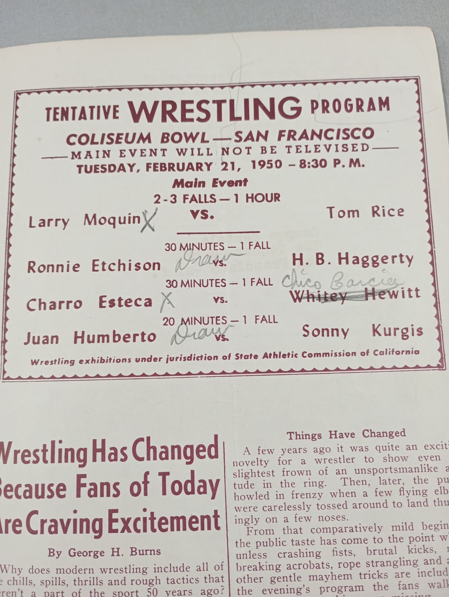 Coliseum WRESTLING NEWS(1950.2.21)