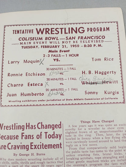 Coliseum WRESTLING NEWS(1950.2.21)