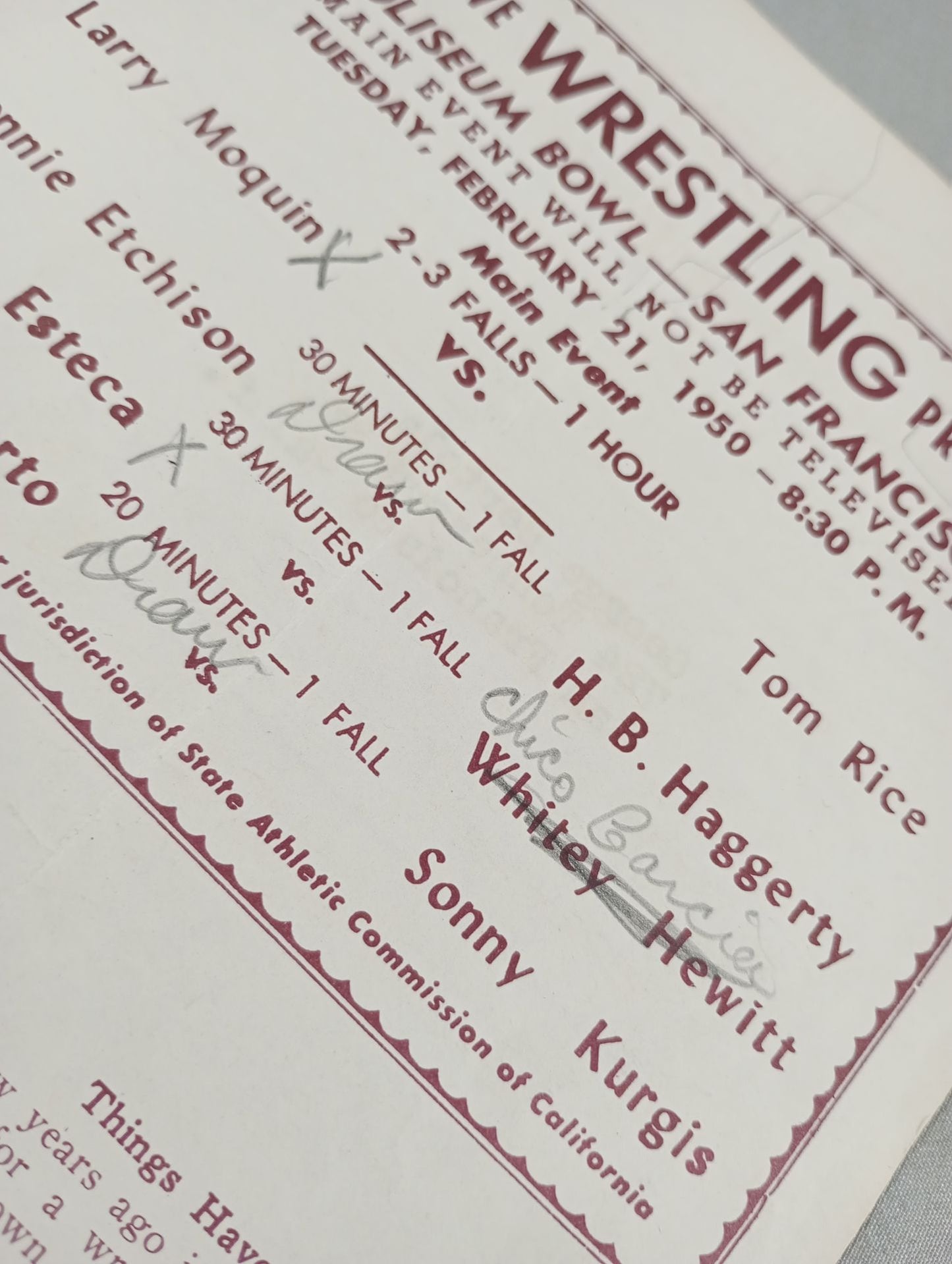 Coliseum WRESTLING NEWS(1950.2.21)