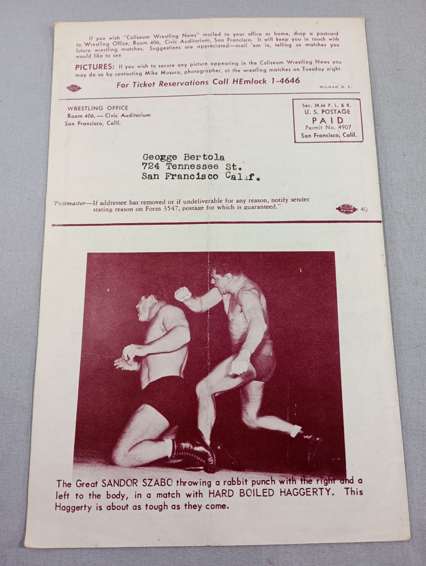 Coliseum WRESTLING NEWS(1950.2.21)