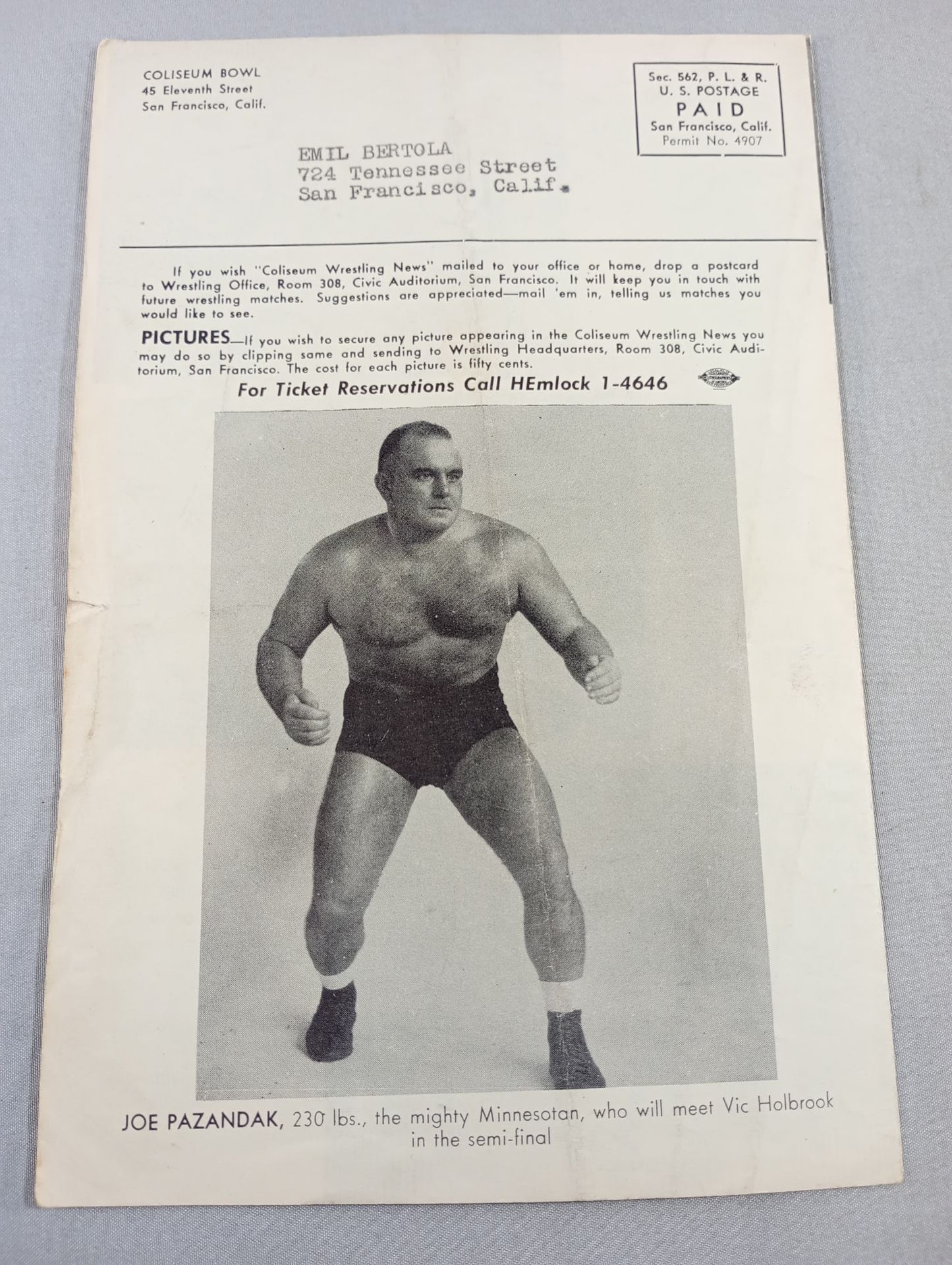 Coliseum WRESTLING NEWS(1948.3.9)