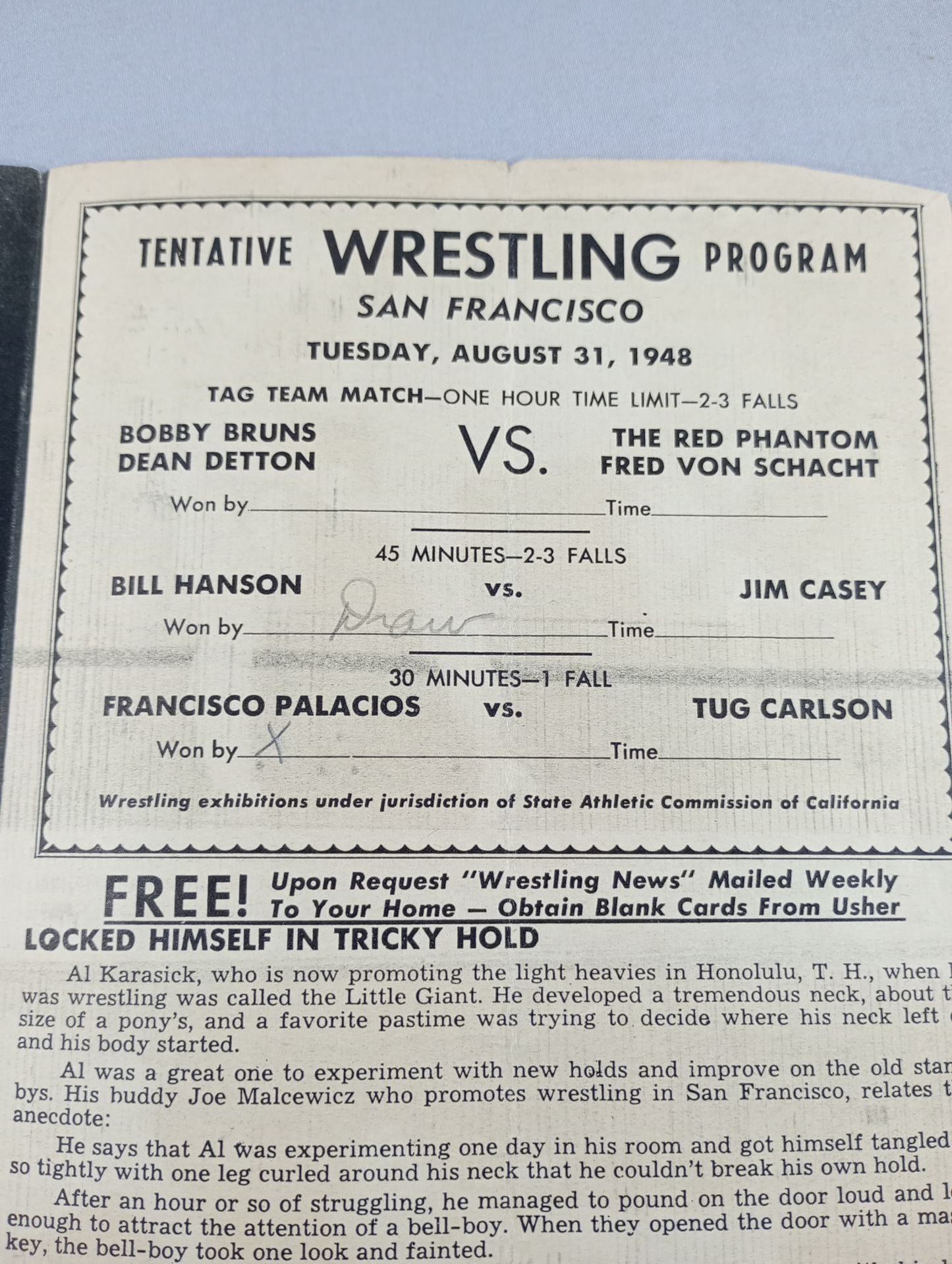 Coliseum WRESTLING NEWS(1948.8.31)