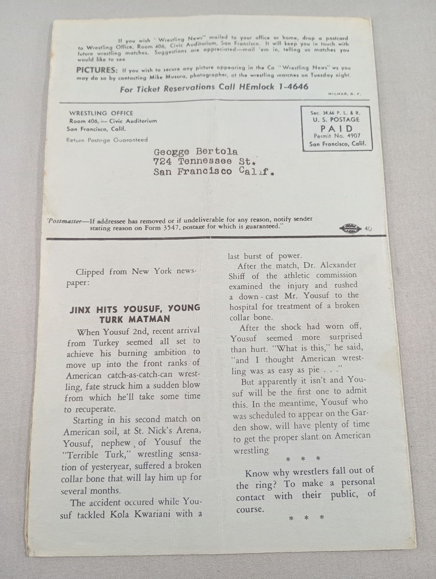 West Coast Wrestling  News (April 11, 1950)