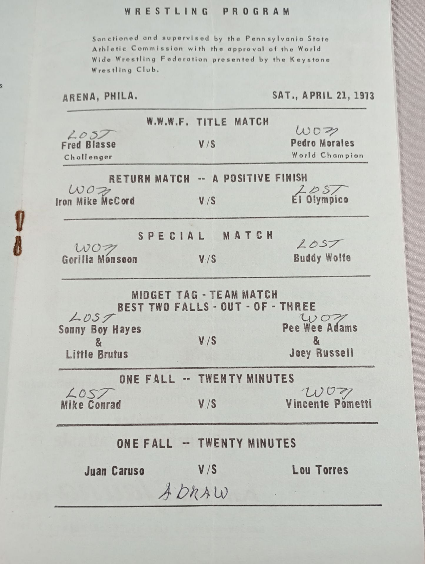 ★ペドロ・モラレスvsフレッド・ブラス WWWF戦★ WWWF Wold Championship WRESTLING N