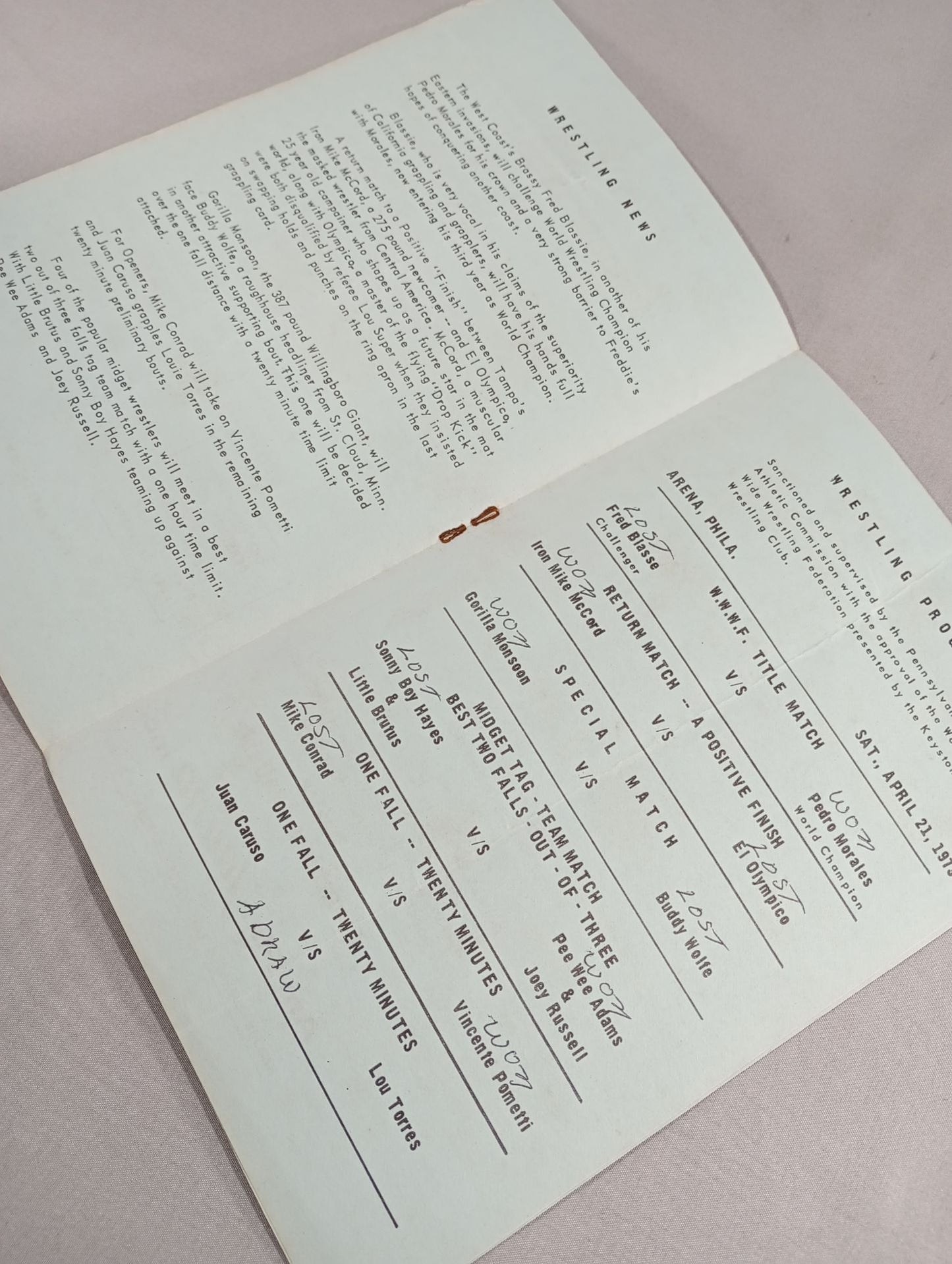 ★ペドロ・モラレスvsフレッド・ブラス WWWF戦★ WWWF Wold Championship WRESTLING N