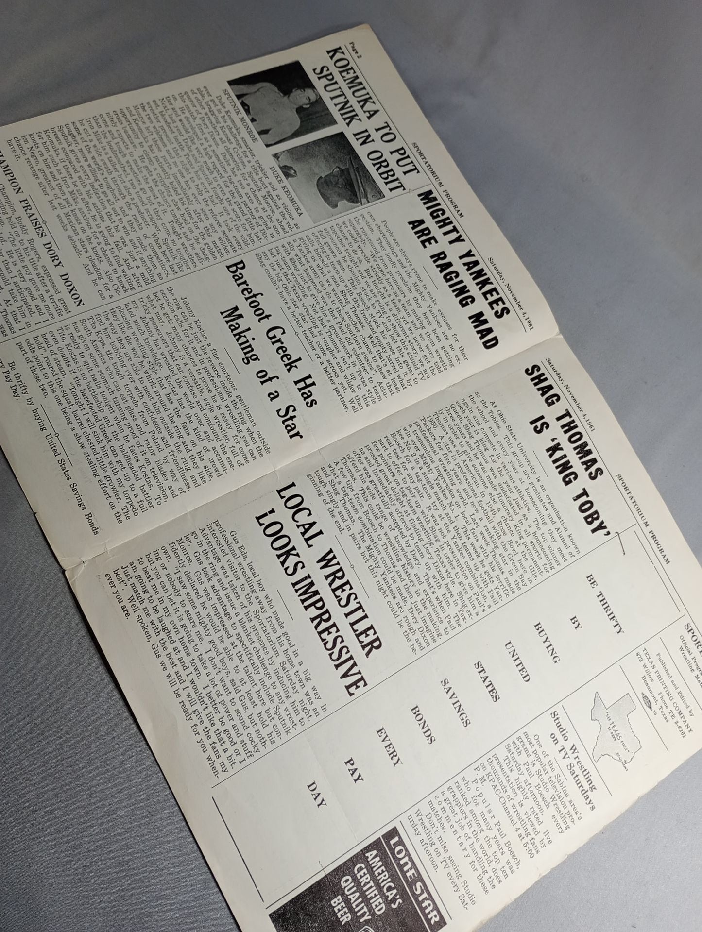 SPORTATORIUM Wrestling Program 1961 No.1