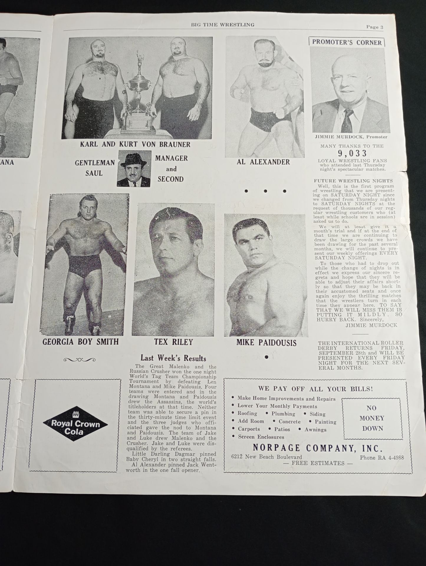 ★馬場表紙★ NWA BIG TIME WRESTLING / JACSONVILLE’S Vol.2 No.3