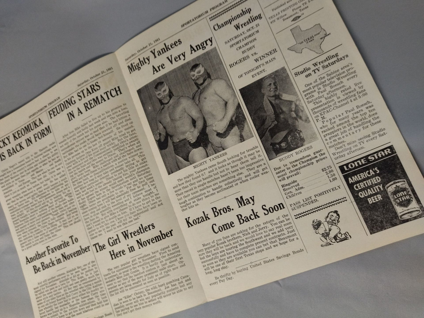 SPORTATORIUM Wrestling Program 1961 No.51